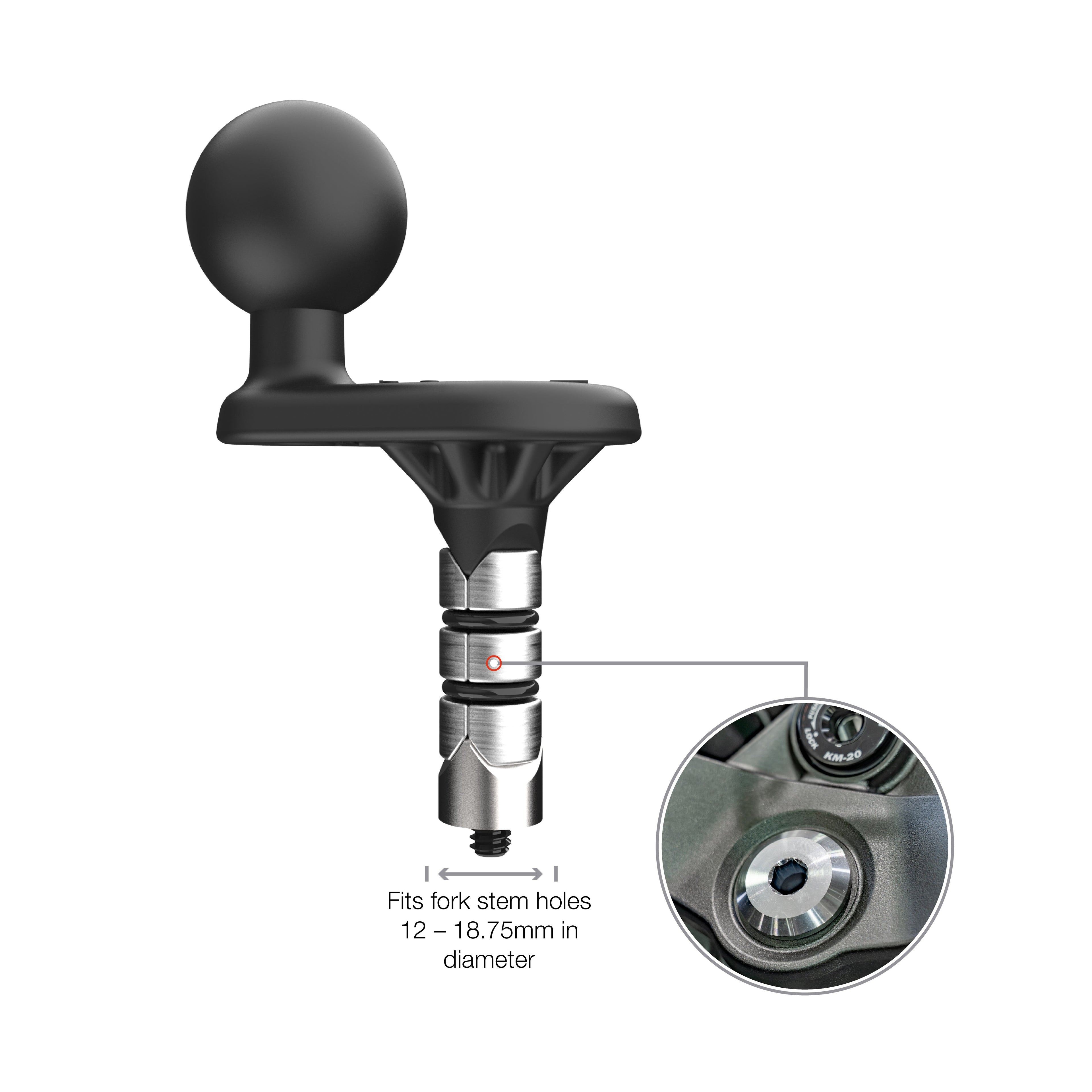 RAM-B-342W-1U:RAM-B-342W-1U_1:RAM® Motorcycle Fork Stem Wedge Ball Base - 12-18mm Holes