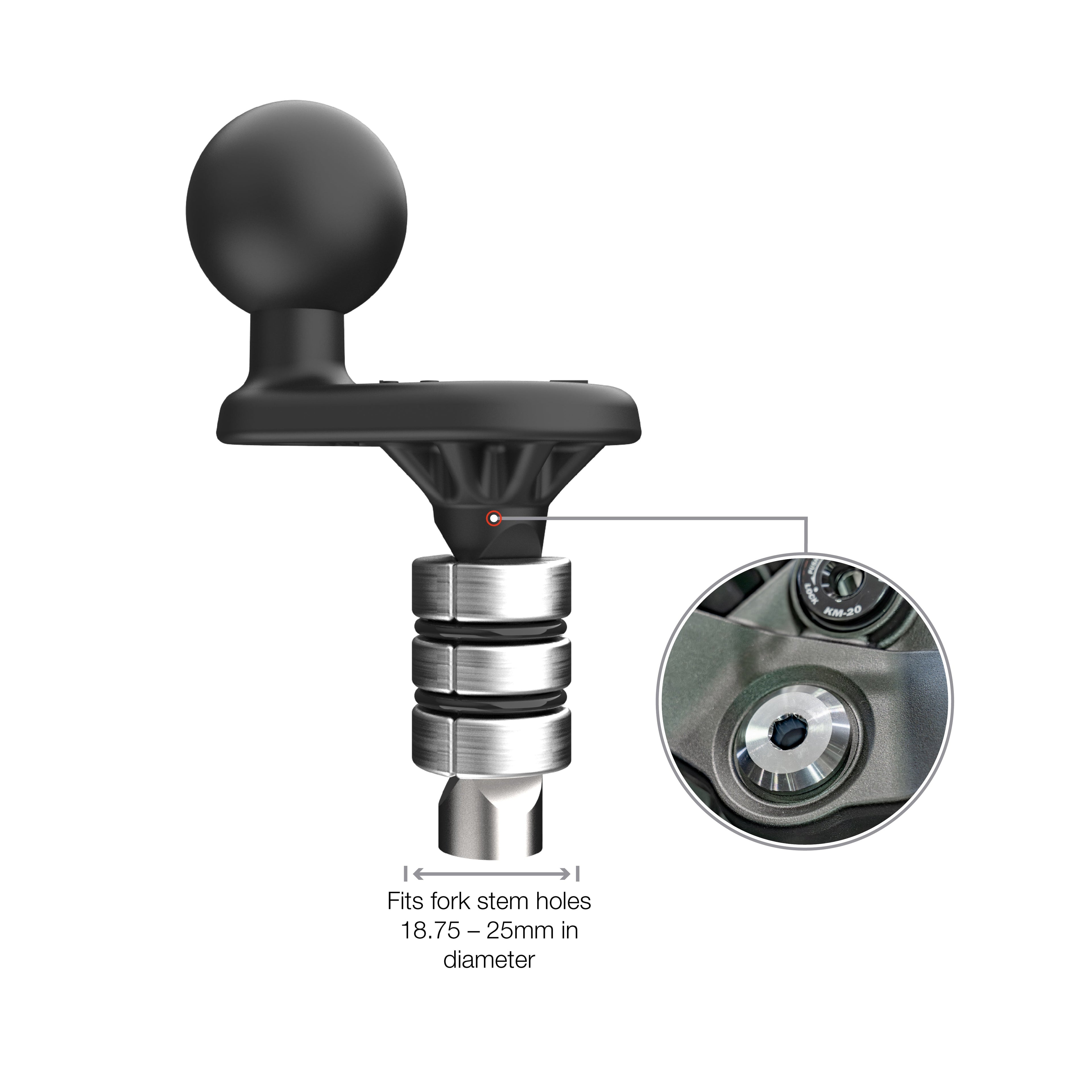 RAM-B-342W-2U:RAM-B-342W-2U_1:RAM® Motorcycle Fork Stem Wedge Ball Base - 19-25mm Holes