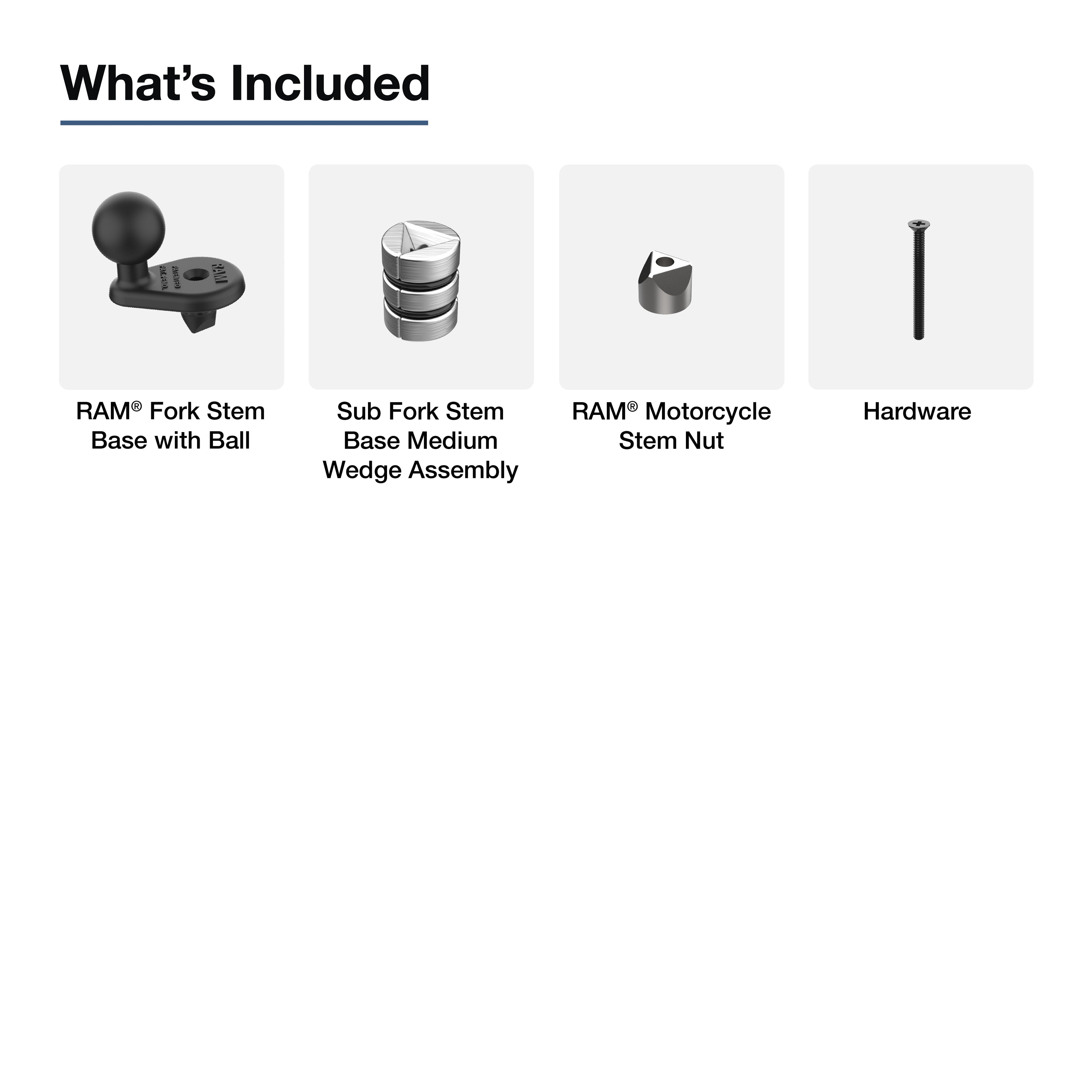 RAM-B-342W-2U:RAM-B-342W-2U_1:RAM® Motorcycle Fork Stem Wedge Ball Base - 19-25mm Holes