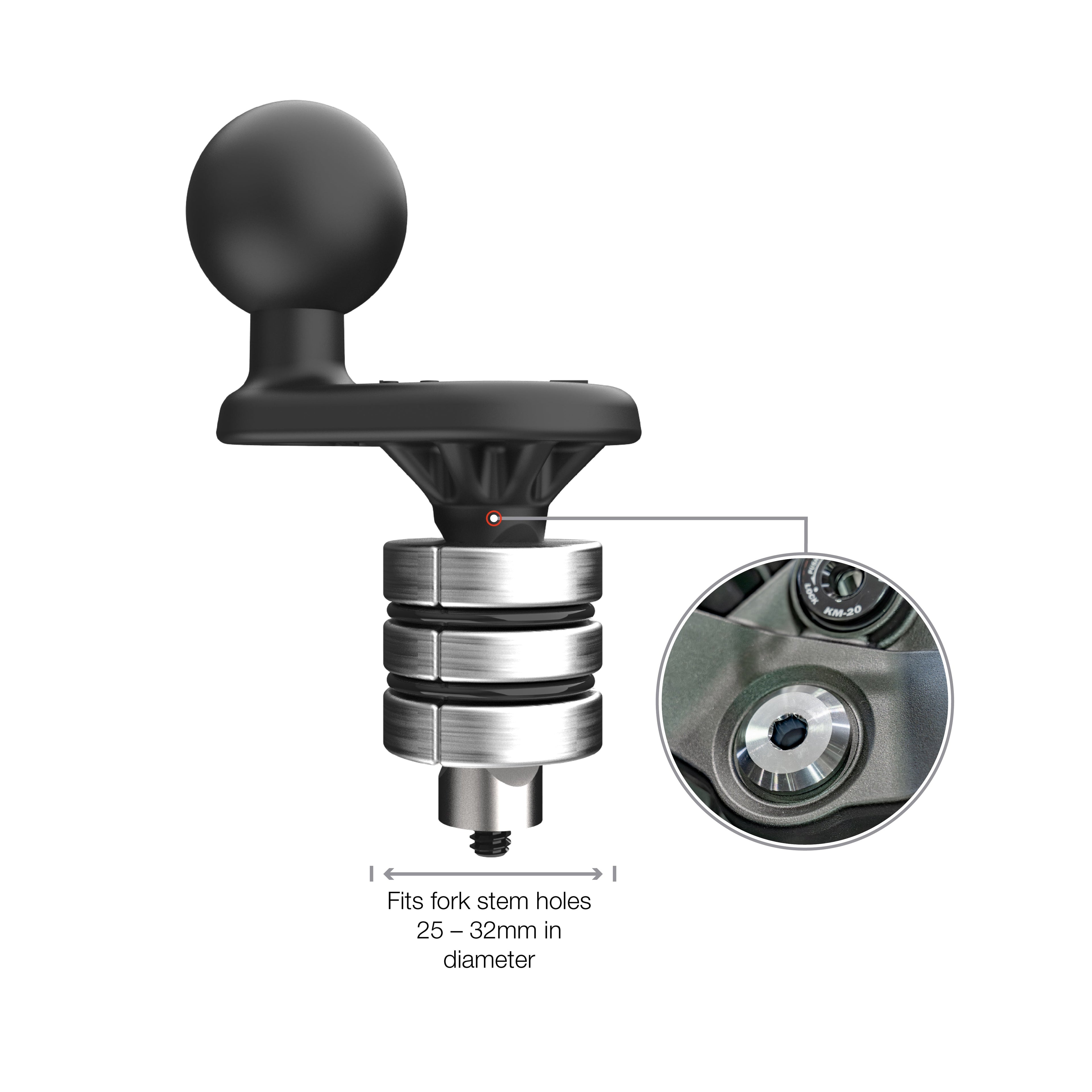 RAM-B-342W-3U:RAM-B-342W-3U_1:RAM® Motorcycle Fork Stem Wedge Ball Base - 25-32mm Holes