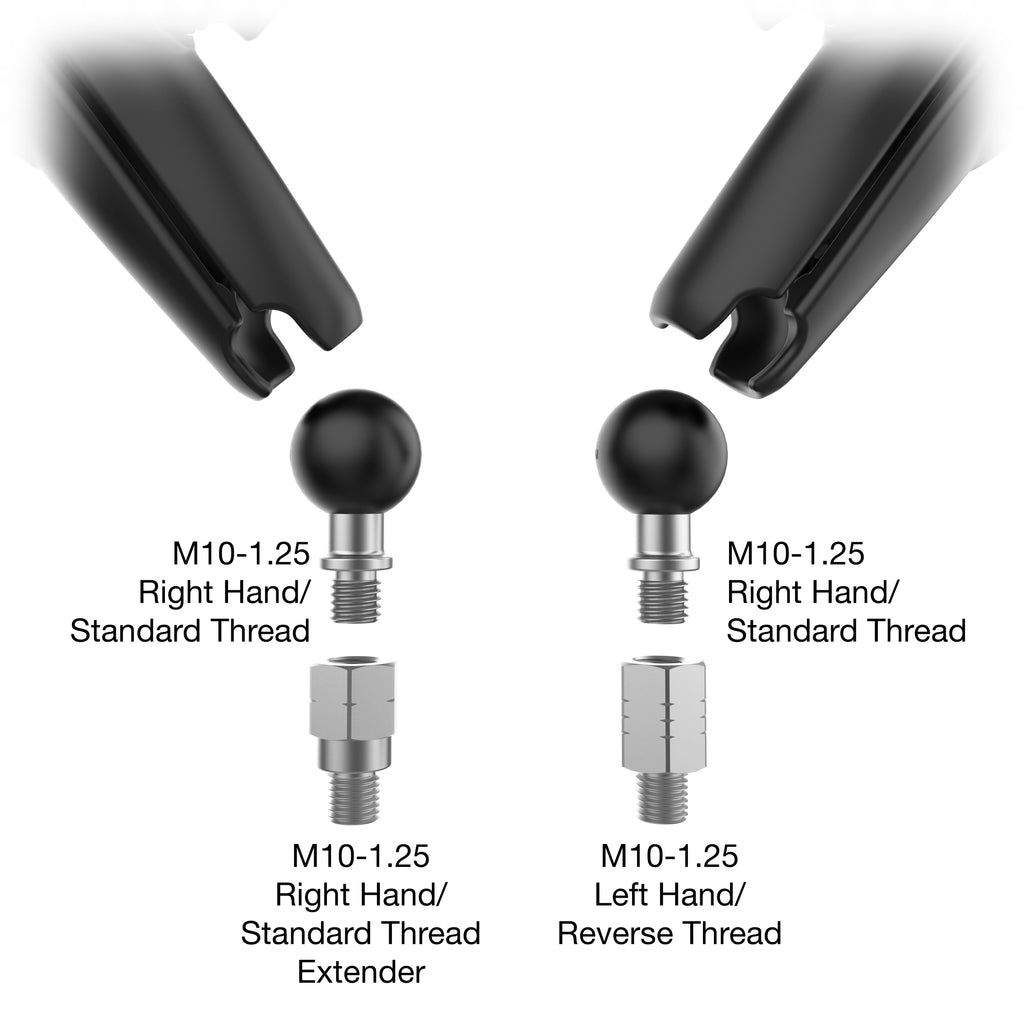 RAM-B-349-RTA-C-465RL:RAM-B-349-RTA-C-465RL_1:RAM® Tough-Mirror™ Kit with M10-1.25 Bases + Reverse Adapter - Long Arm