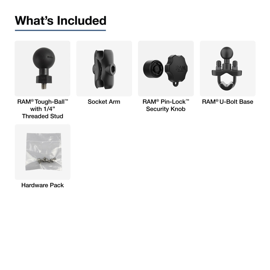 RAM-B-379-A-201U-MTV3:RAM-B-379-A-201U-MTV3_1:RAM® Rearview Mirror U-Bolt Mount for Motive AIDC+ Dashcam