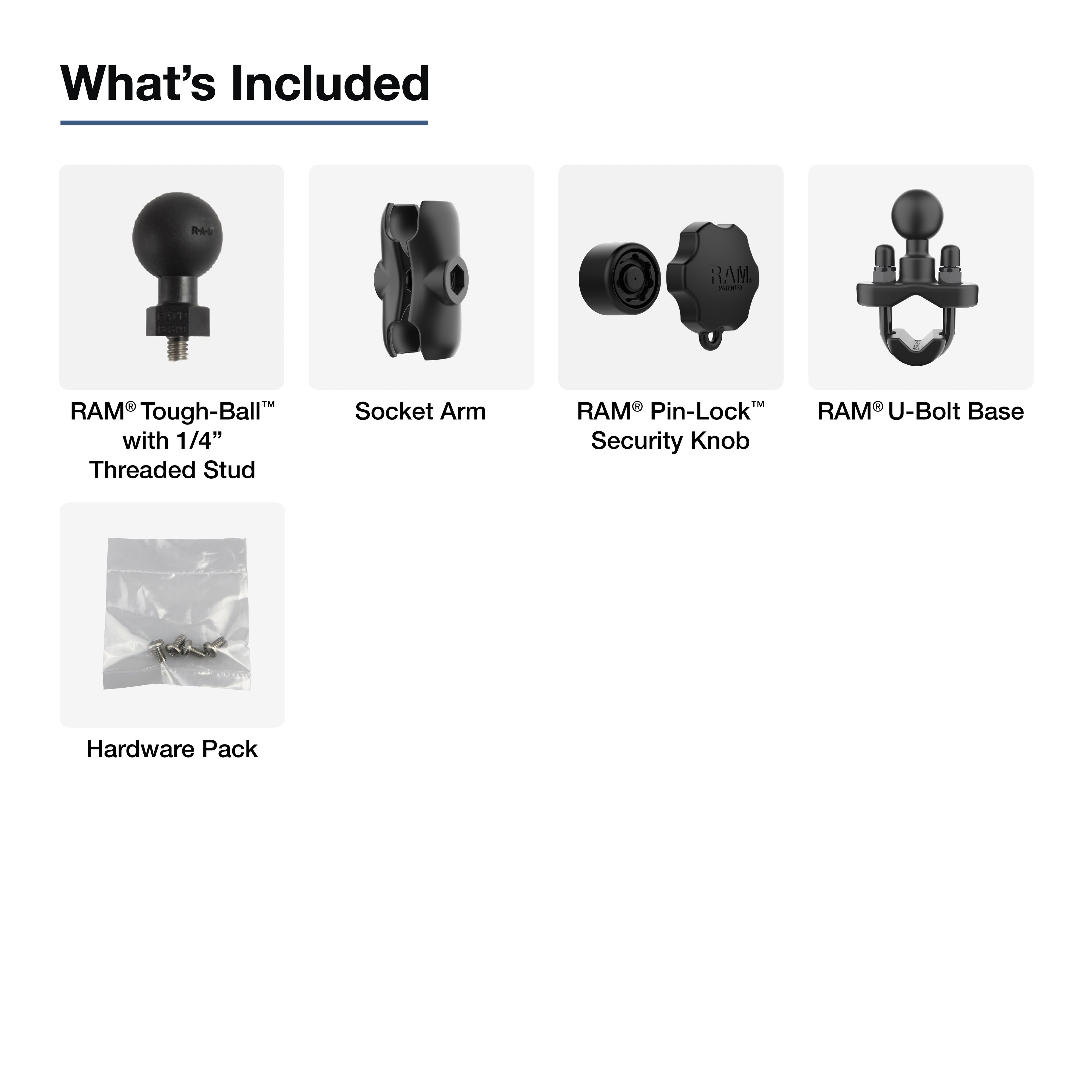 RAM-B-379-A-201U-MTV3:RAM-B-379-A-201U-MTV3_1:RAM® Rearview Mirror U-Bolt Mount for Motive AIDC+ Dashcam