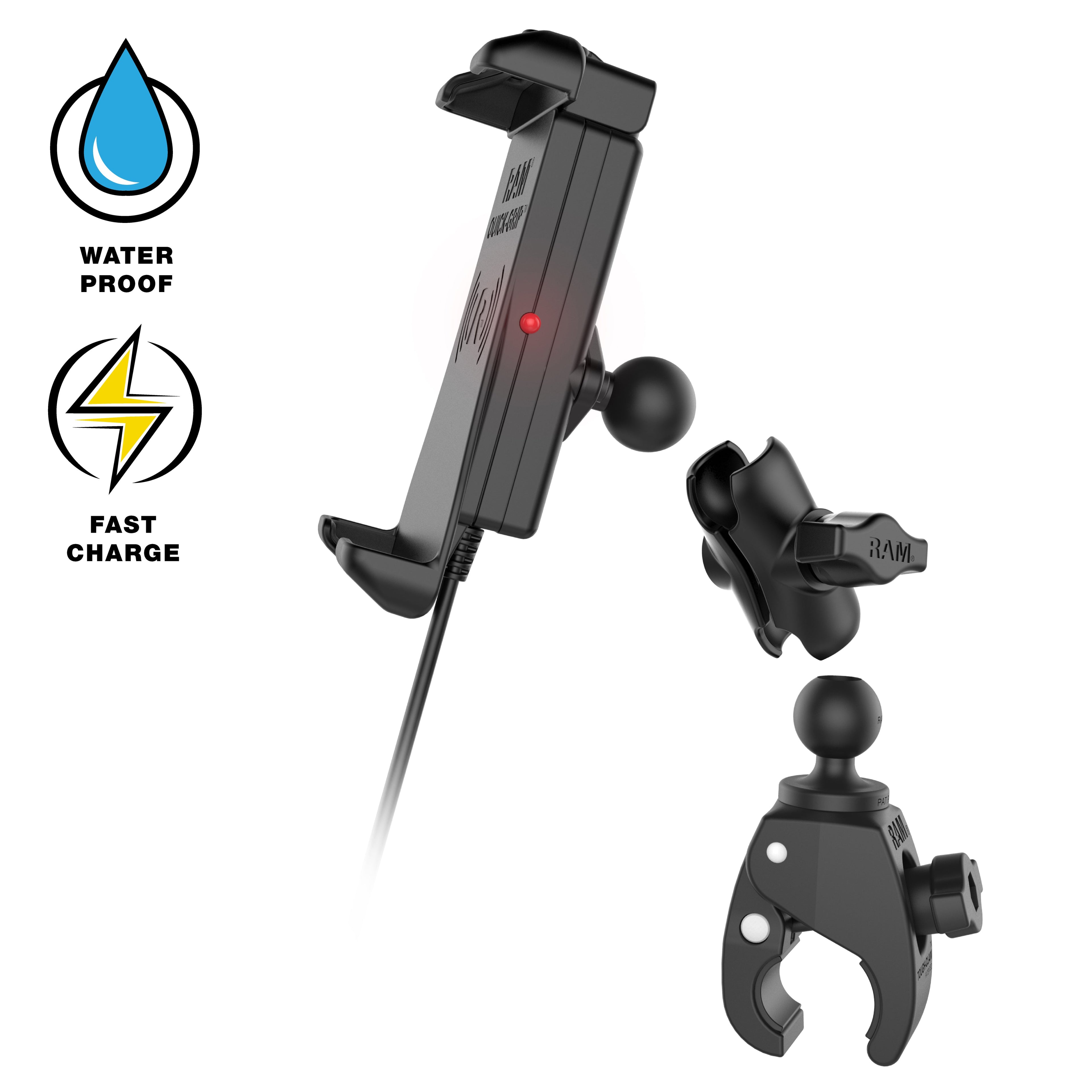 RAM-B-400-A-UN14W-V7M-1:RAM-B-400-A-UN14W-V7M-1_1:RAM® Quick-Grip™ 15W Waterproof Wireless Charging Mount with Tough-Claw™