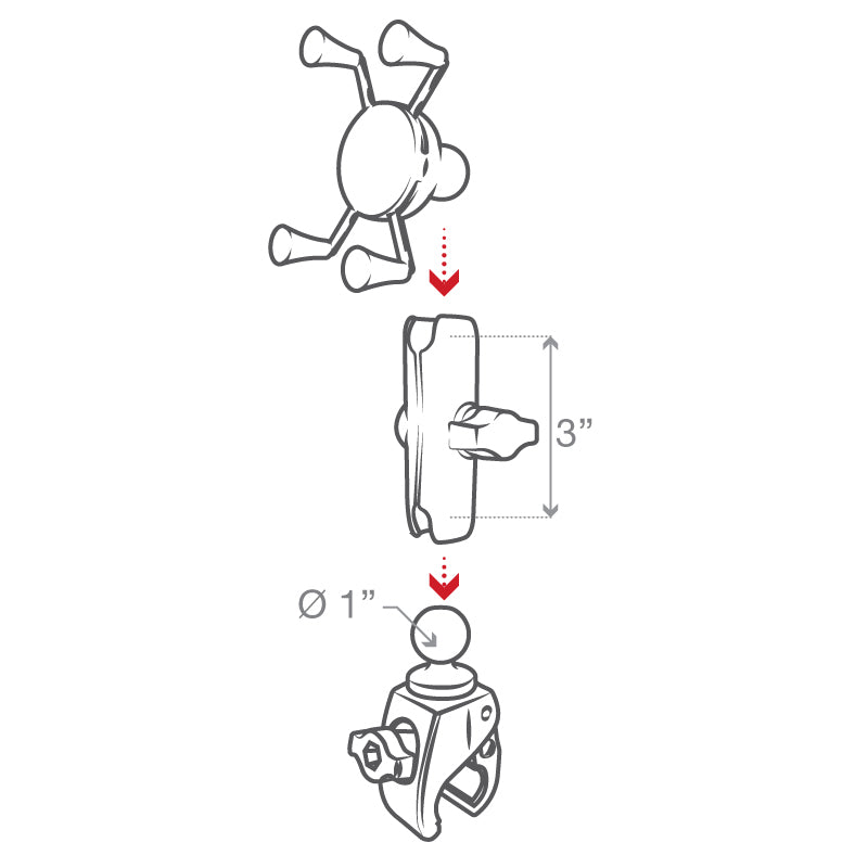 RAM-B-400-HOL-UN7BU:RAM-B-400-HOL-UN7BU_1:RAM® X-Grip® Phone Mount with RAM® Tough-Claw™ Small Clamp Base - Medium