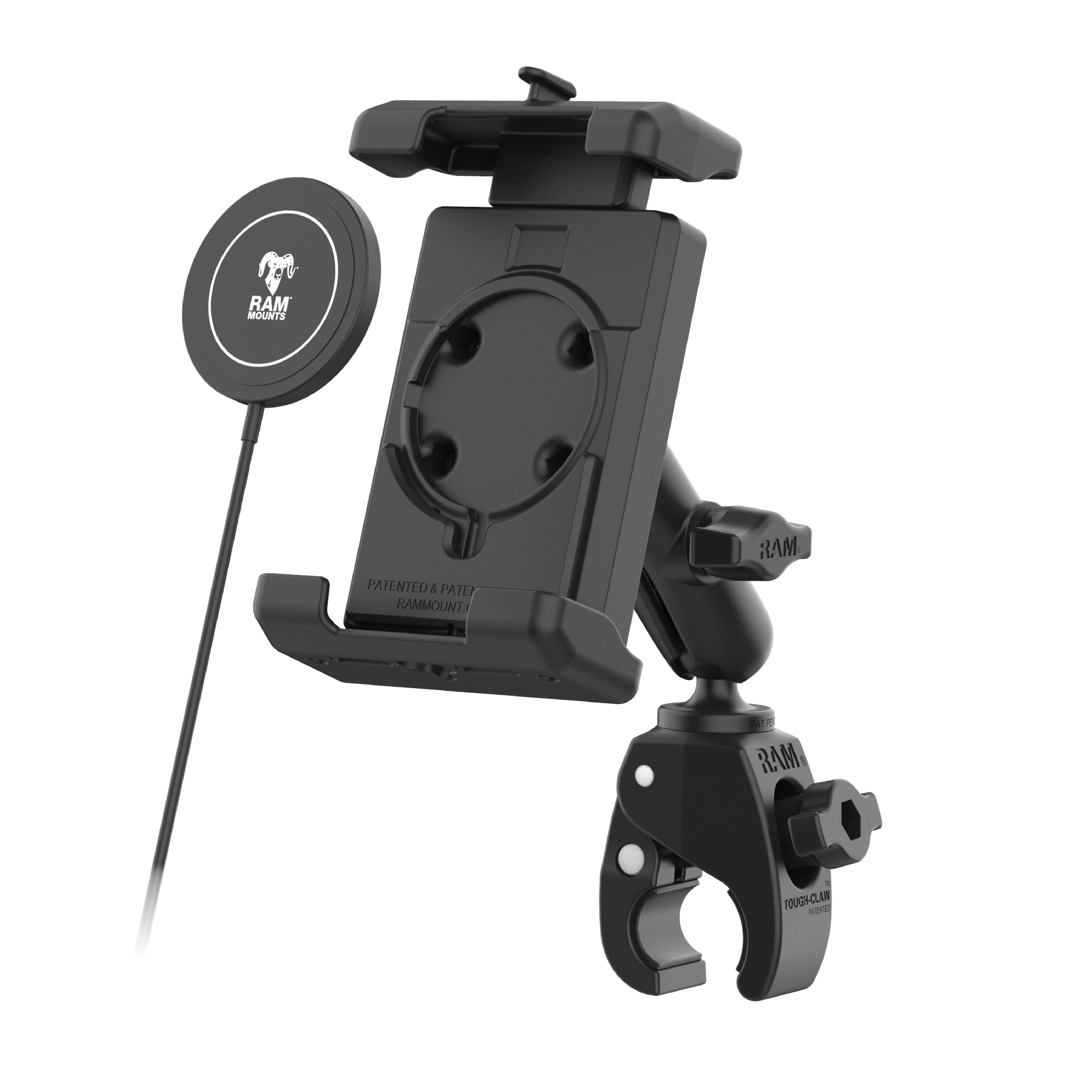RAM-B-400-PD7-W2MU:RAM-B-400-PD7-W2MU_1:RAM® Quick-Grip™ Pro XL Tough-Claw™ Mount with Qi2 15W Wireless Charger