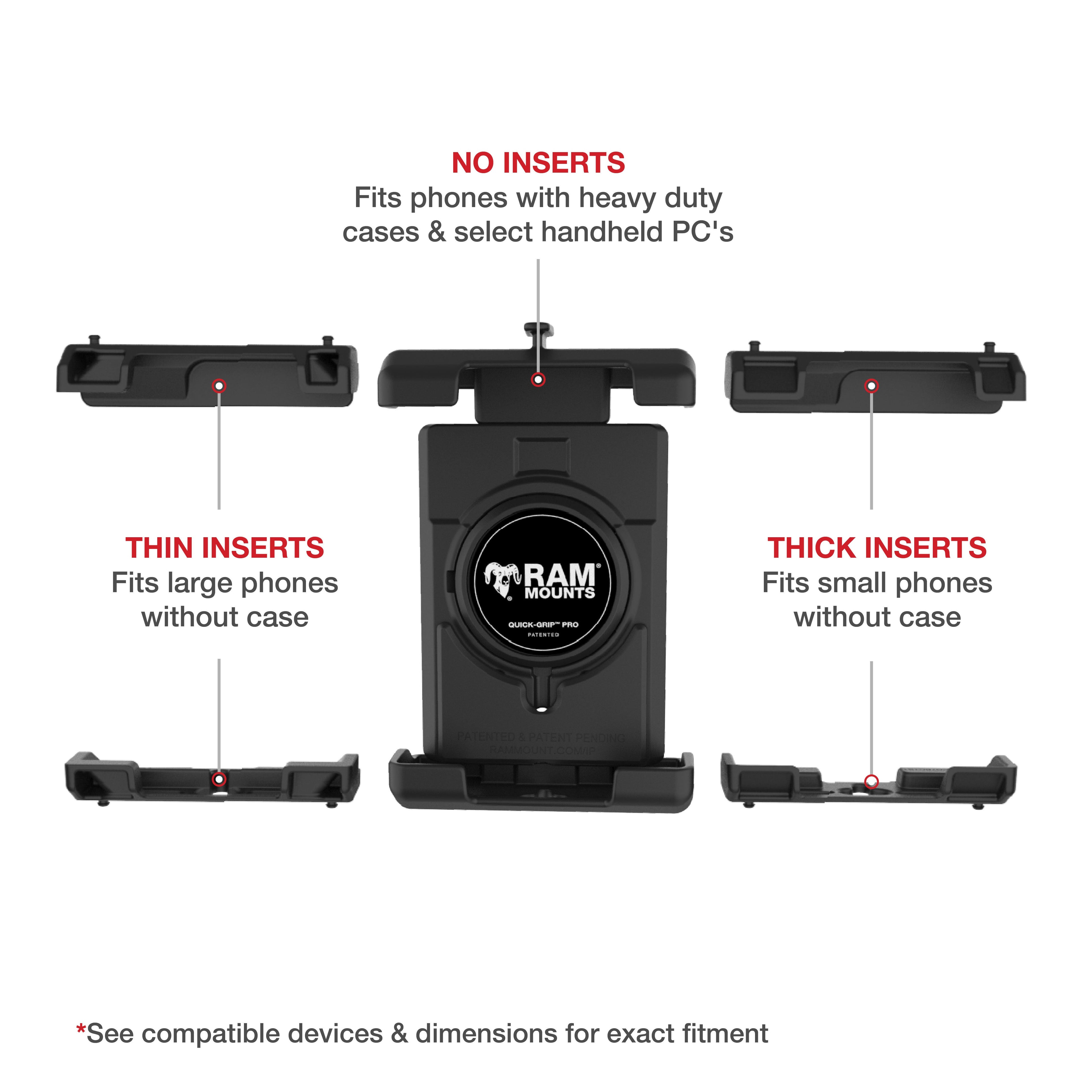 RAM-B-400-PD7U:RAM-B-400-PD7U_1:RAM® Quick-Grip™ Pro XL Phone Mount with Small Tough-Claw™ Base - Medium