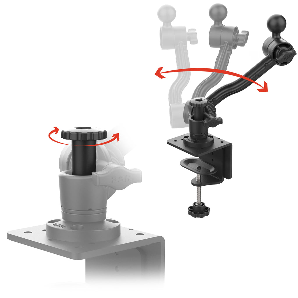 RAM-CC1-411D-114-PA-BGU:RAM-CC1-411D-114-PA-BGU_1:RAM® Heavy Duty C-Clamp Base with Swivel Ratchet Arm & Ball - C Size