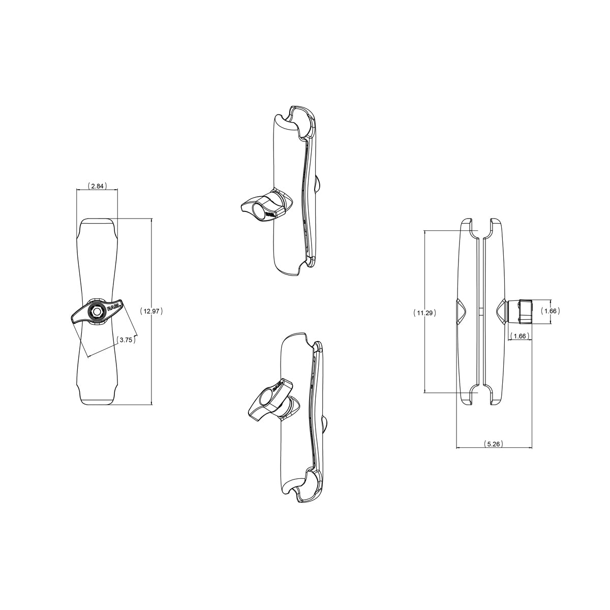 RAM-D-201U-E:RAM-D-201U-E_1:RAM® Double Socket Arm - D Size Long