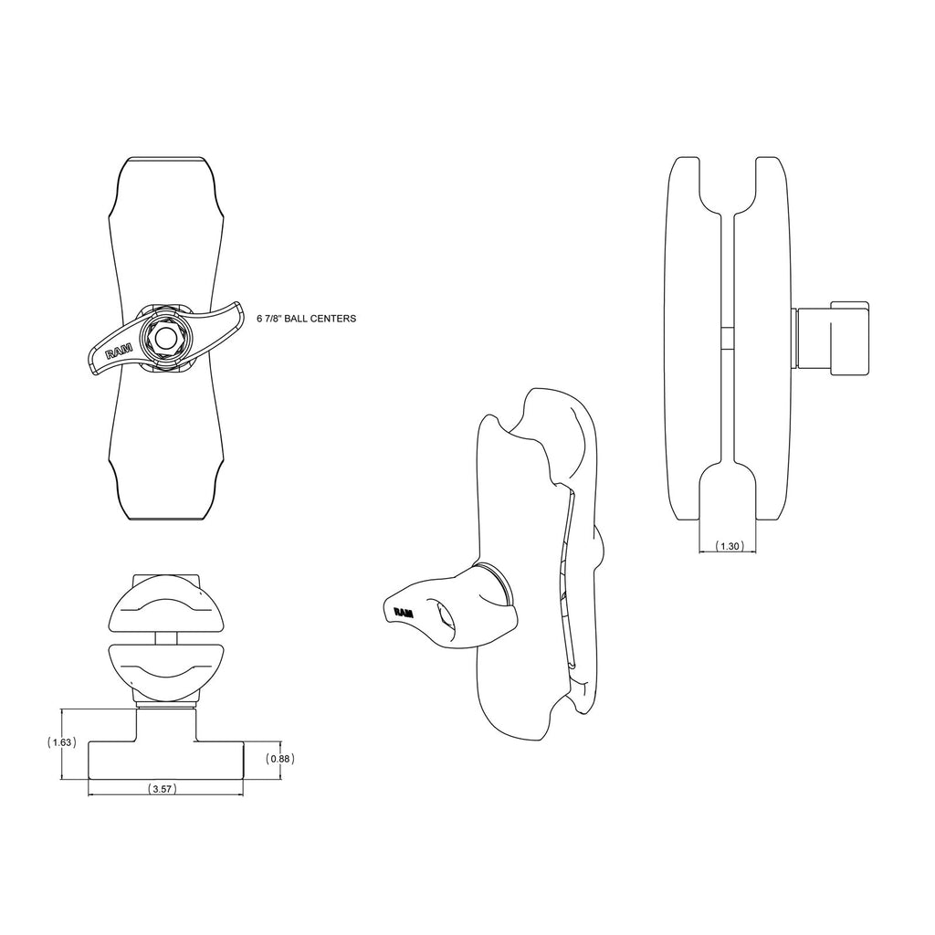 RAM-D-201U-MI1:RAM-D-201U-MI1_1:RAM® Double Socket Arm with Jam Nut - D Size Medium