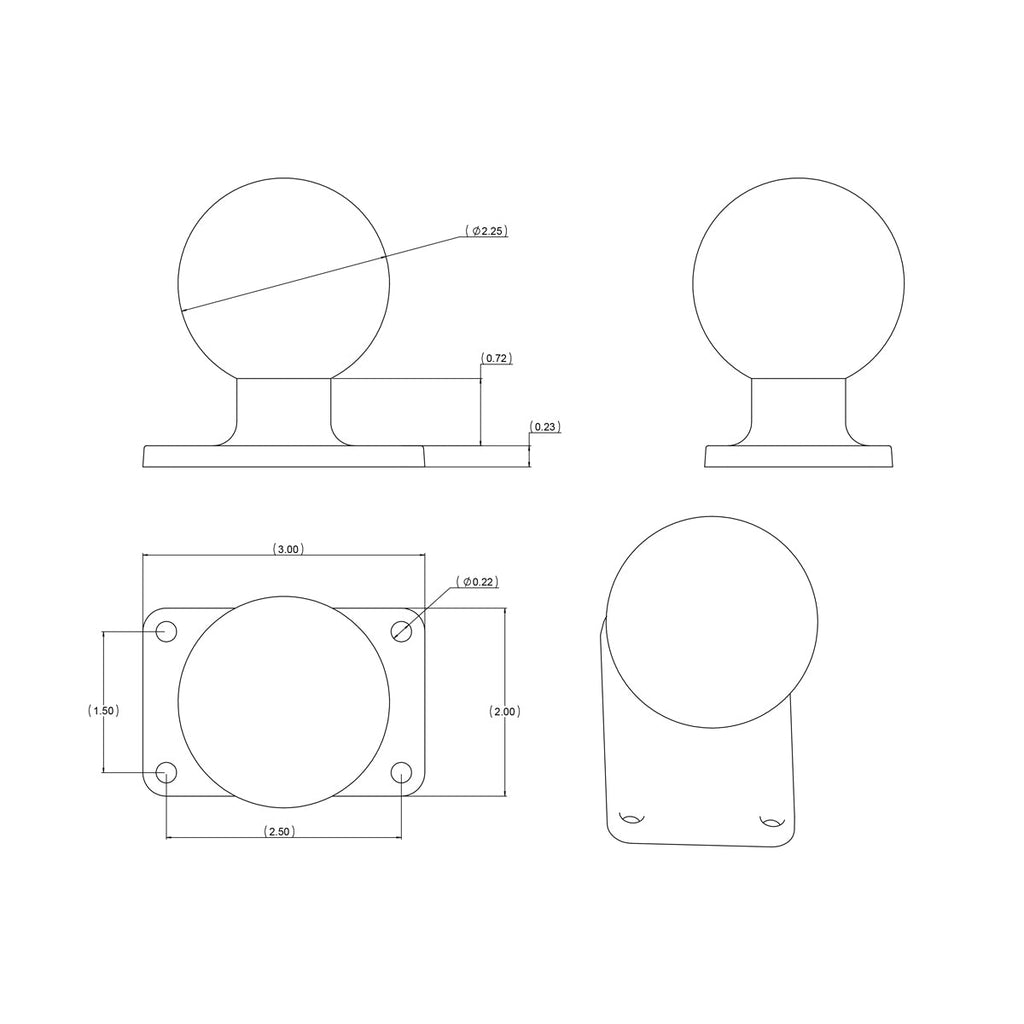RAM-D-202U-23:RAM-D-202U-23_1:RAM® Ball Base with 1.5" x 2.5" 4-Hole Pattern - D Size