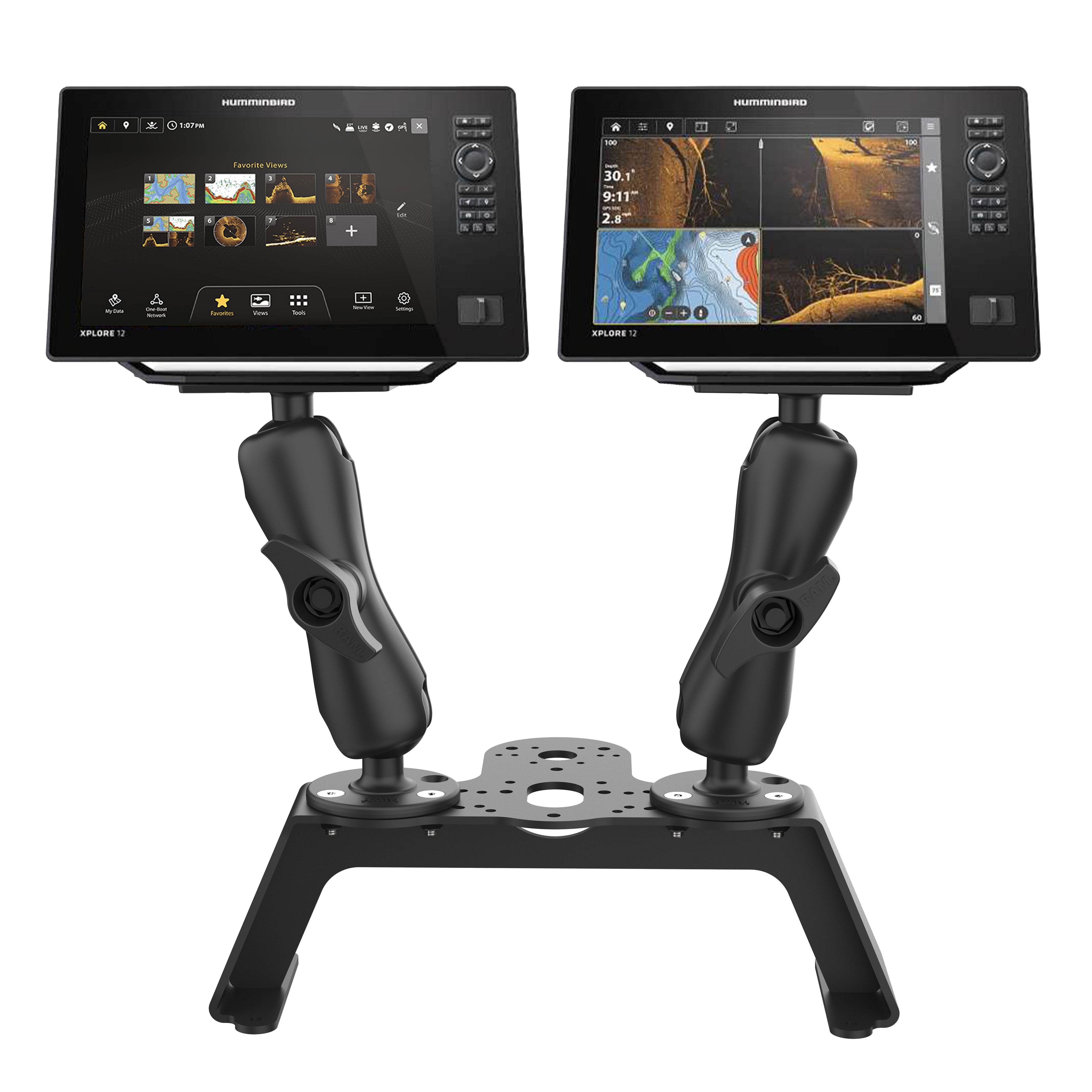 RAM-FF1-D-202-25-202-2:RAM-FF1-D-202-25-202-2_1:RAM® Fishfinder Deck Kit with Dual Humminbird Helix 8-10 & XPLORE Mount
