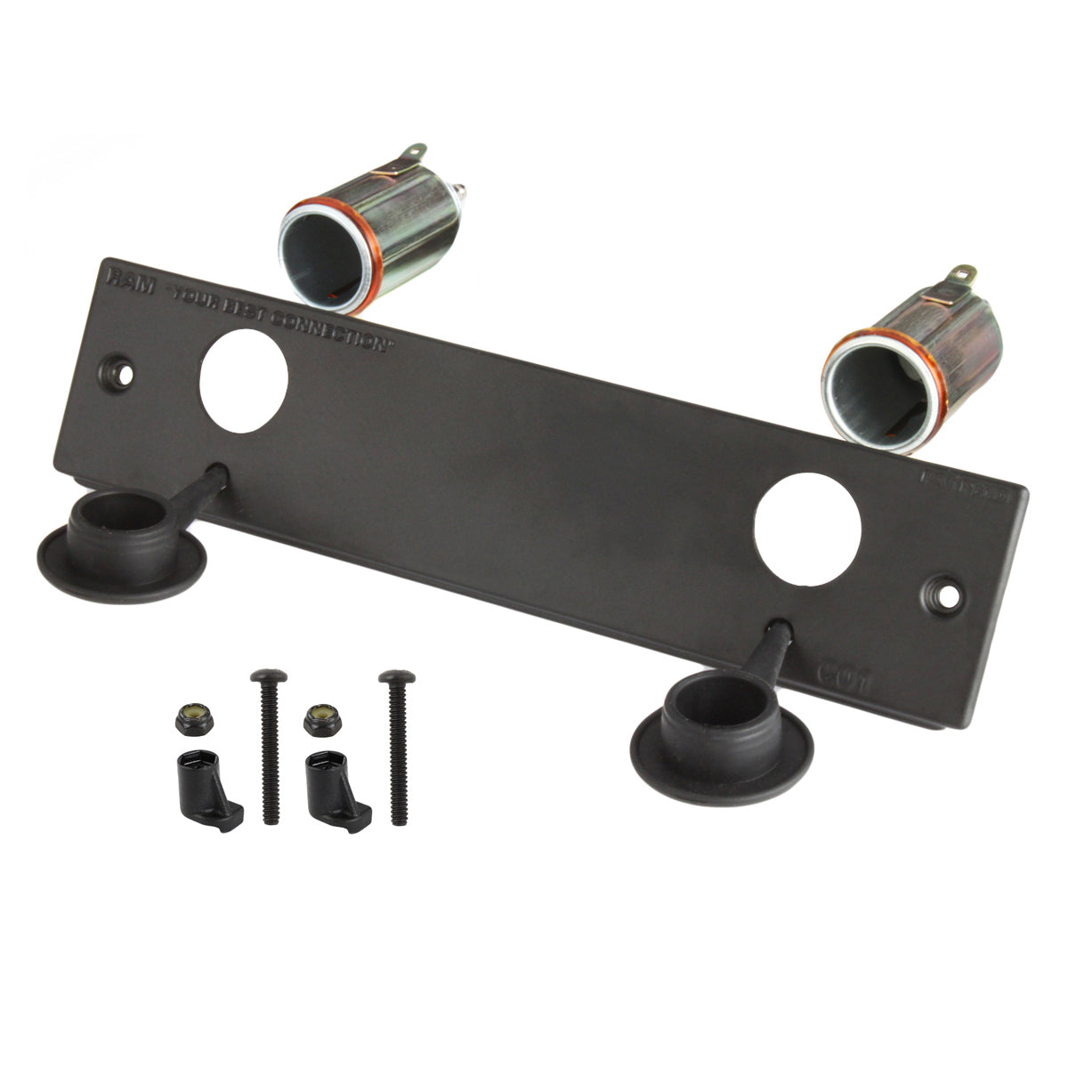 RAM-FP2-CIG2:RAM-FP2-CIG2_1:RAM® Tough-Box™ 2" Faceplate with Two 12V Lighter Receptacles