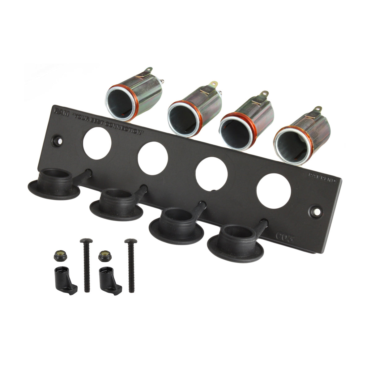 RAM-FP2-CIG4:RAM-FP2-CIG4_1:RAM® Tough-Box™ 2" Faceplate with Four 12V Lighter Receptacles