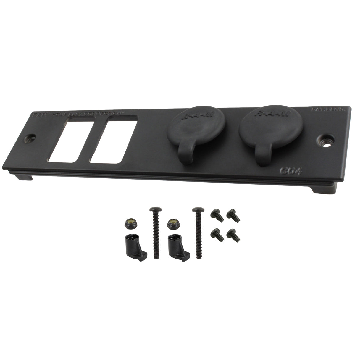 RAM-FP2-S2L-0830-1450-CIG2:RAM-FP2-S2L-0830-1450-CIG2_1:RAM® Tough-Box™ 2" Faceplate with Two Switch Ports & 12V Receptacles