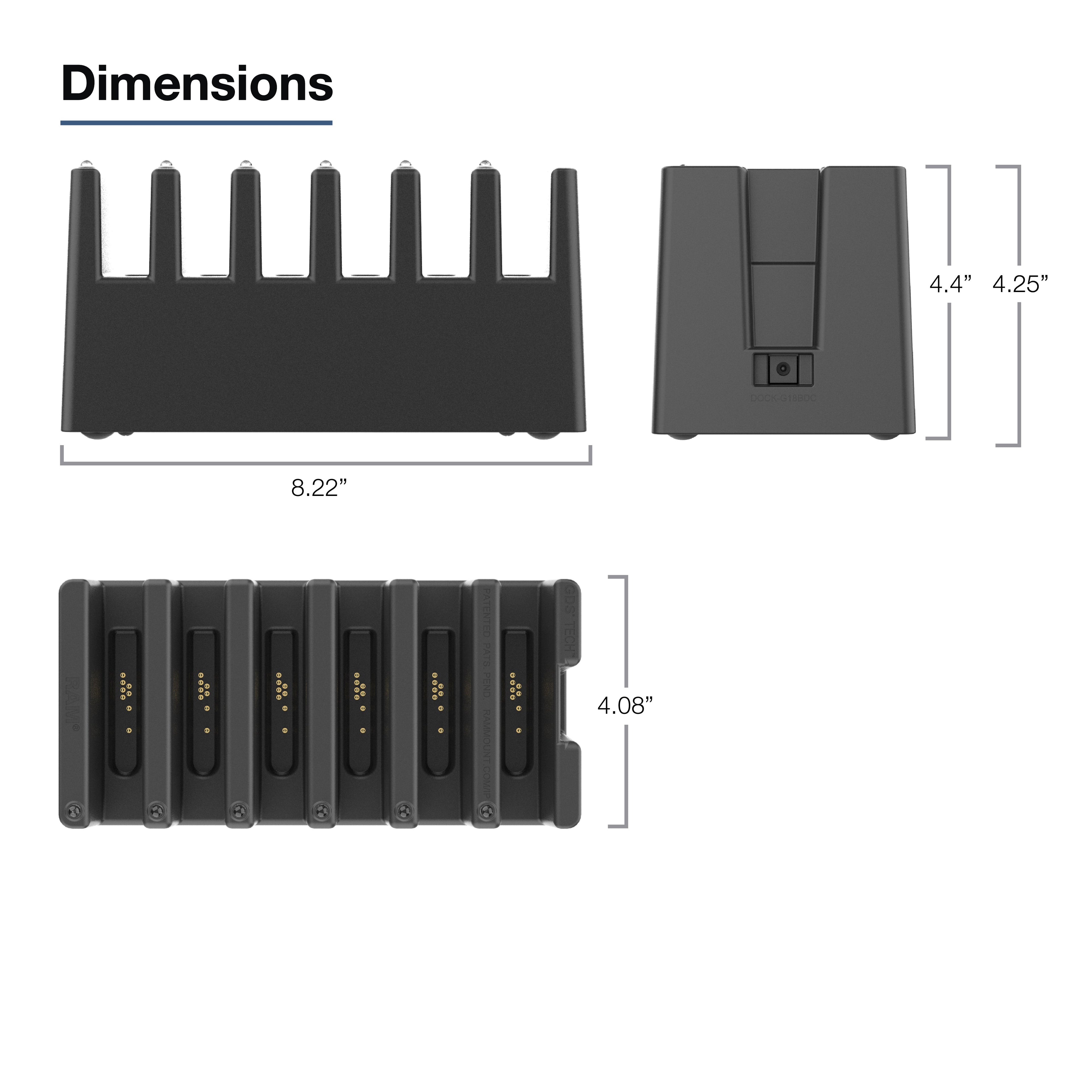 RAM-GDS-DOCK-6G18PD:RAM-GDS-DOCK-6G18PD_1:GDS® 6-Port Powered Dock for Handheld Devices in IntelliSkin®