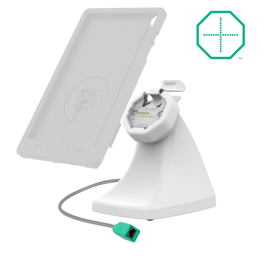 RAM-GDS-DOCK-D10K-U3-POE-GRY:RAM-GDS-DOCK-D10K-U3-POE-GRY_1:GDS® Uni-Conn™ Powered Snap-In Kiosk Dock with PoE - Gray