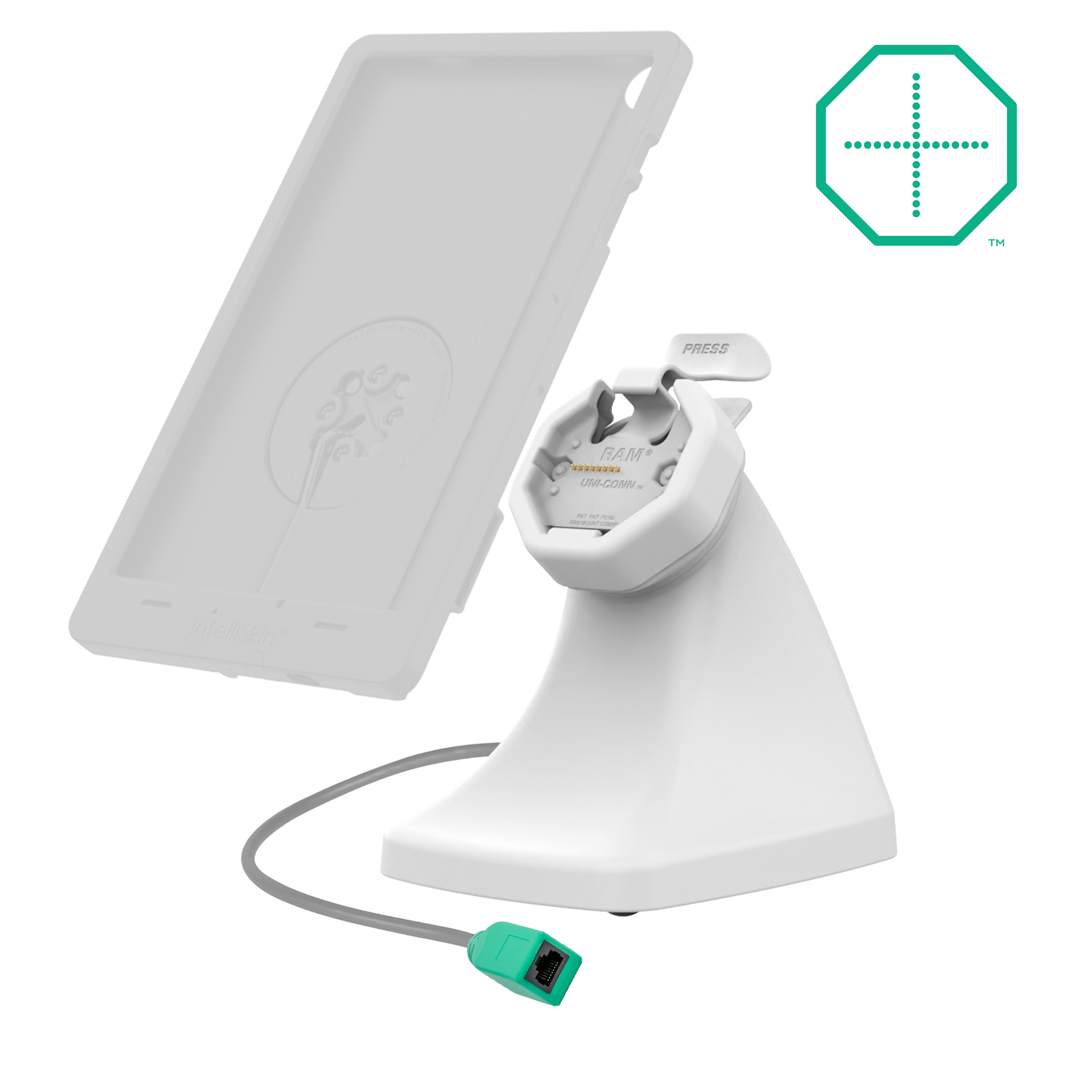 RAM-GDS-DOCK-D10K-U3-POE-GRY:RAM-GDS-DOCK-D10K-U3-POE-GRY_1:GDS® Uni-Conn™ Powered Snap-In Kiosk Dock with PoE - Gray