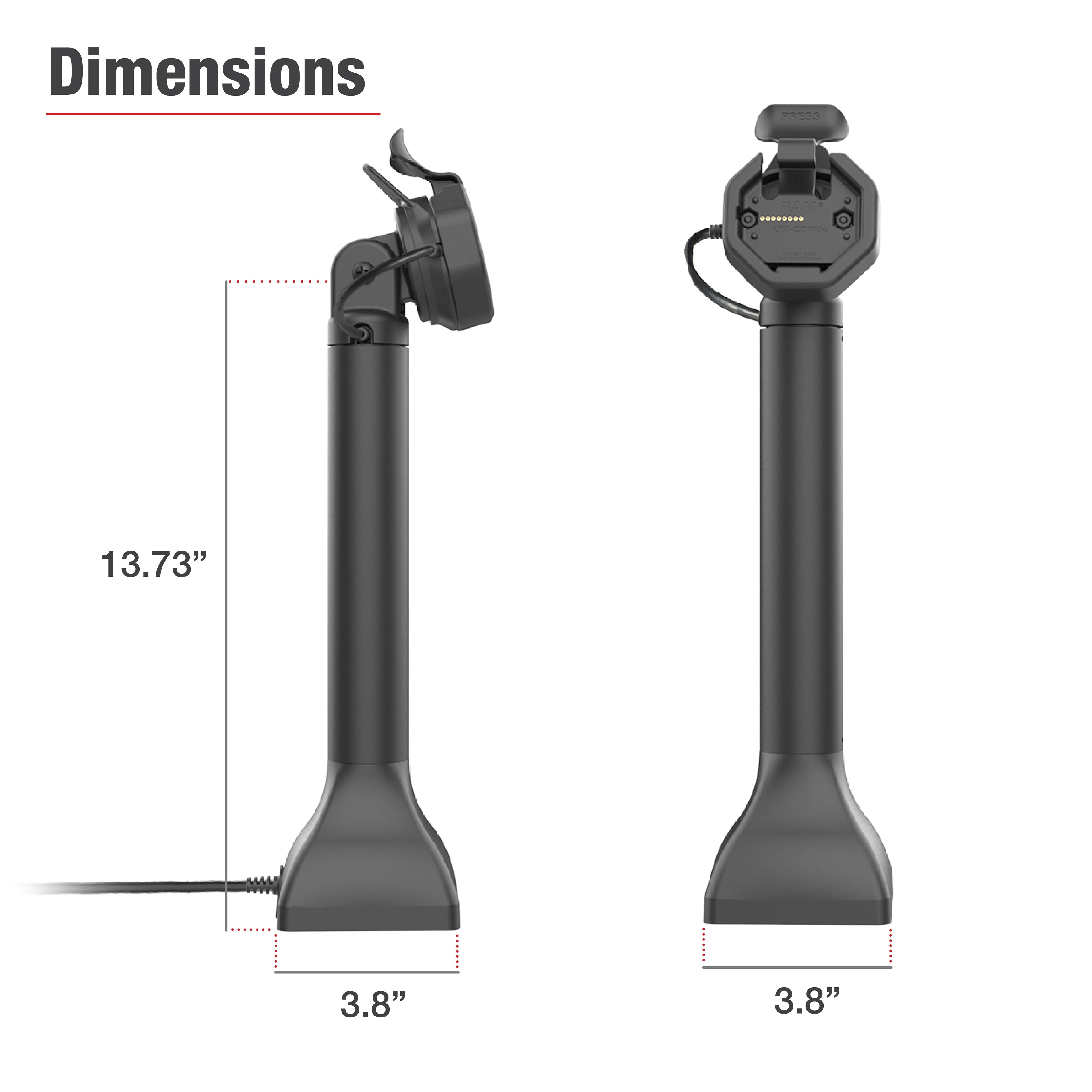 RAM-GDS-DOCK-D11-14-U3C:RAM-GDS-DOCK-D11-14-U3C_1:GDS® Uni-Conn™ Powered 14" Pedestal Dock with USB-C