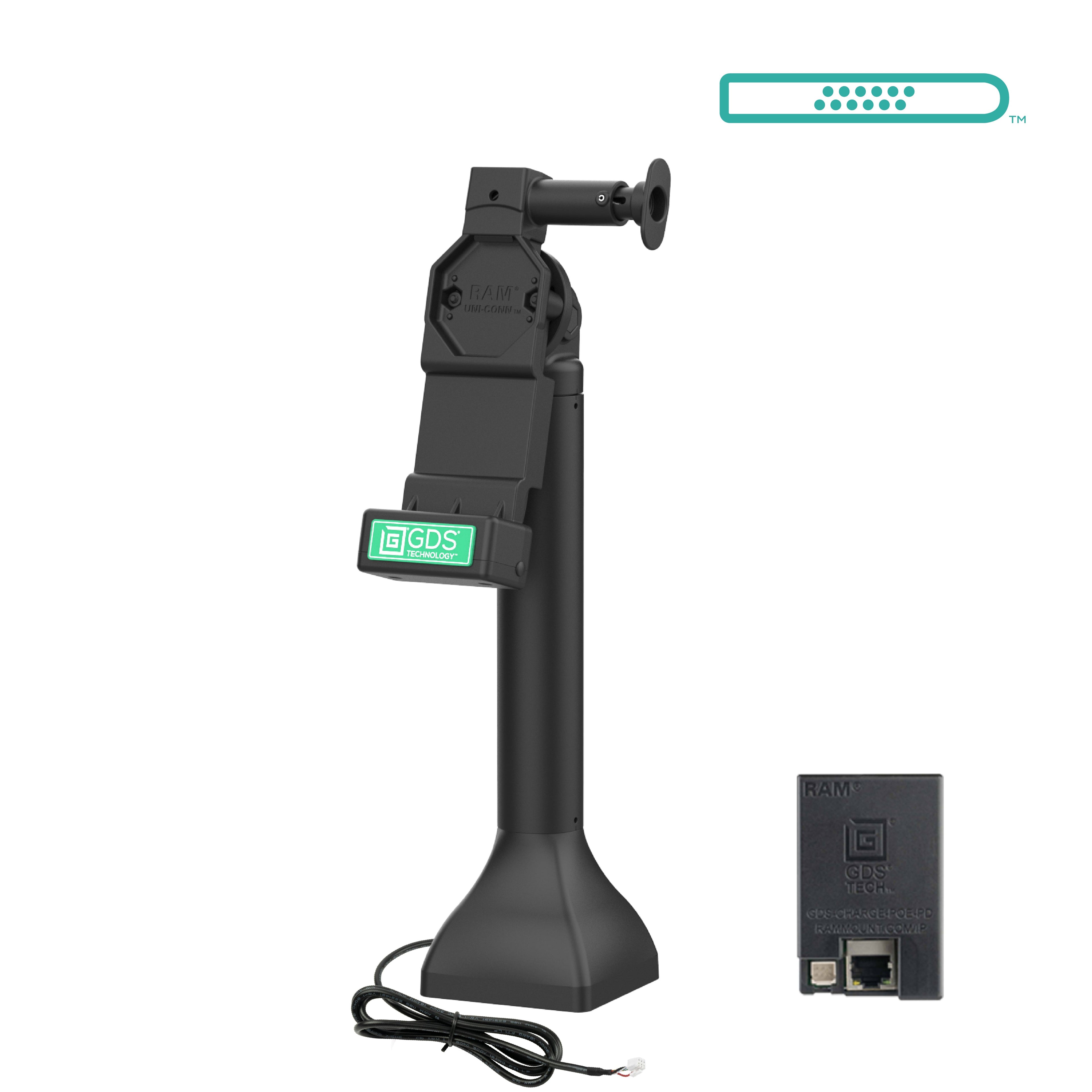 RAM-GDS-DOCK-D11-14-U4E:RAM-GDS-DOCK-D11-14-U4E_1:GDS® Uni-Conn™ 14" Pedestal Dock with PoE