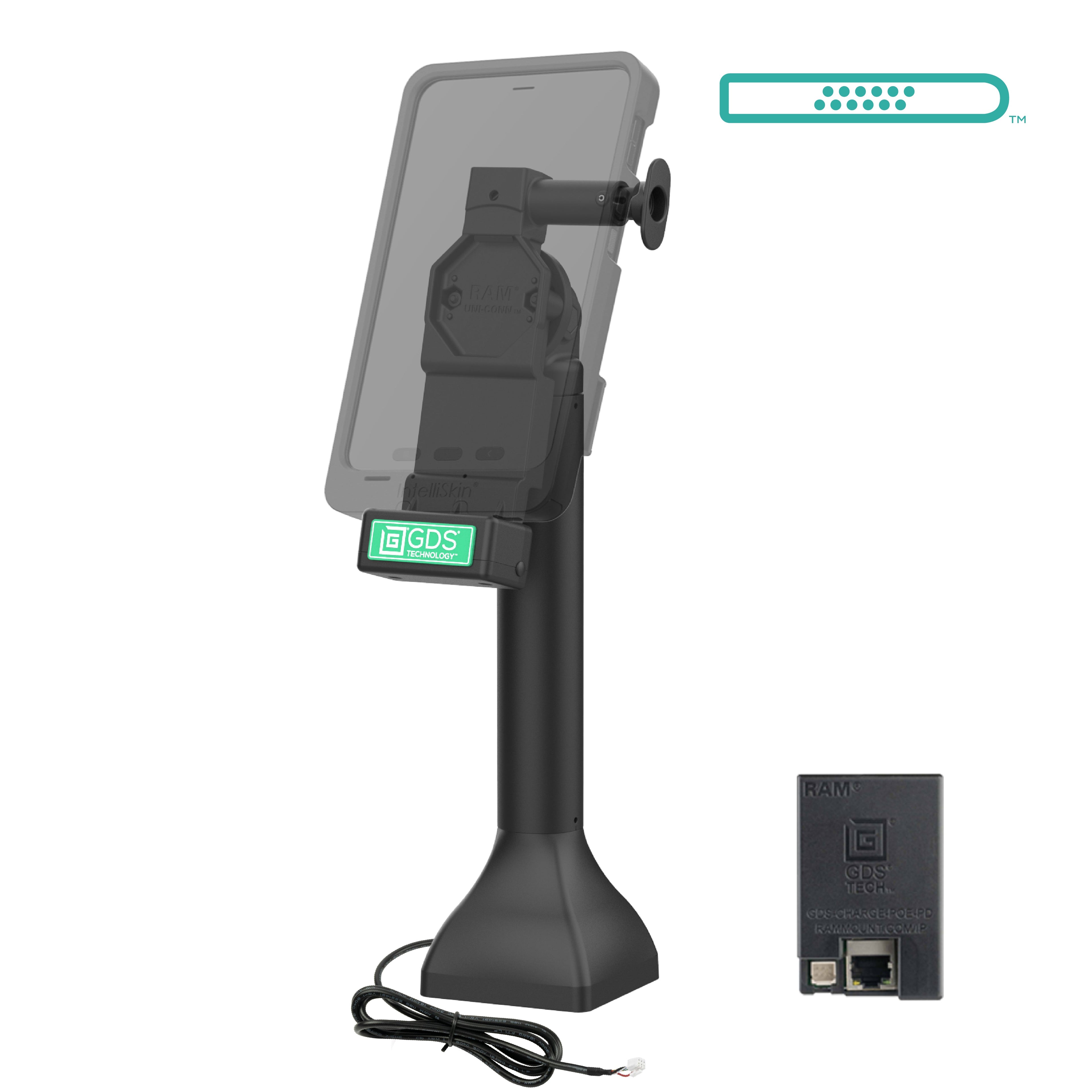 RAM-GDS-DOCK-D11-14-U4E:RAM-GDS-DOCK-D11-14-U4E_1:GDS® Uni-Conn™ 14" Pedestal Dock with PoE