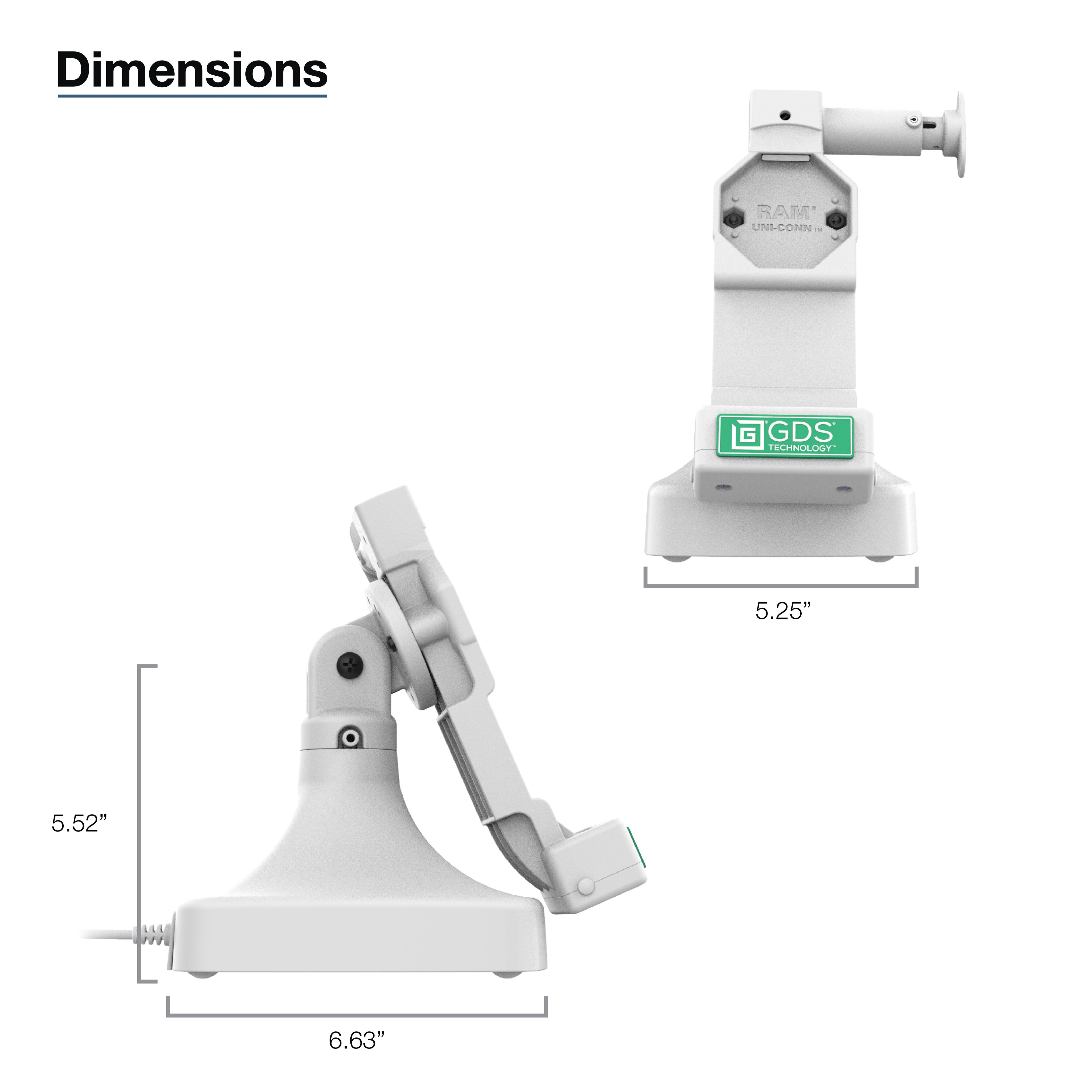 RAM-GDS-DOCK-D14-U4E-2A-GRY:RAM-GDS-DOCK-D14-U4E-2A-GRY_1:GDS® Uni-Conn™ Tilt & Swivel Dock with PoE + Data - Gray
