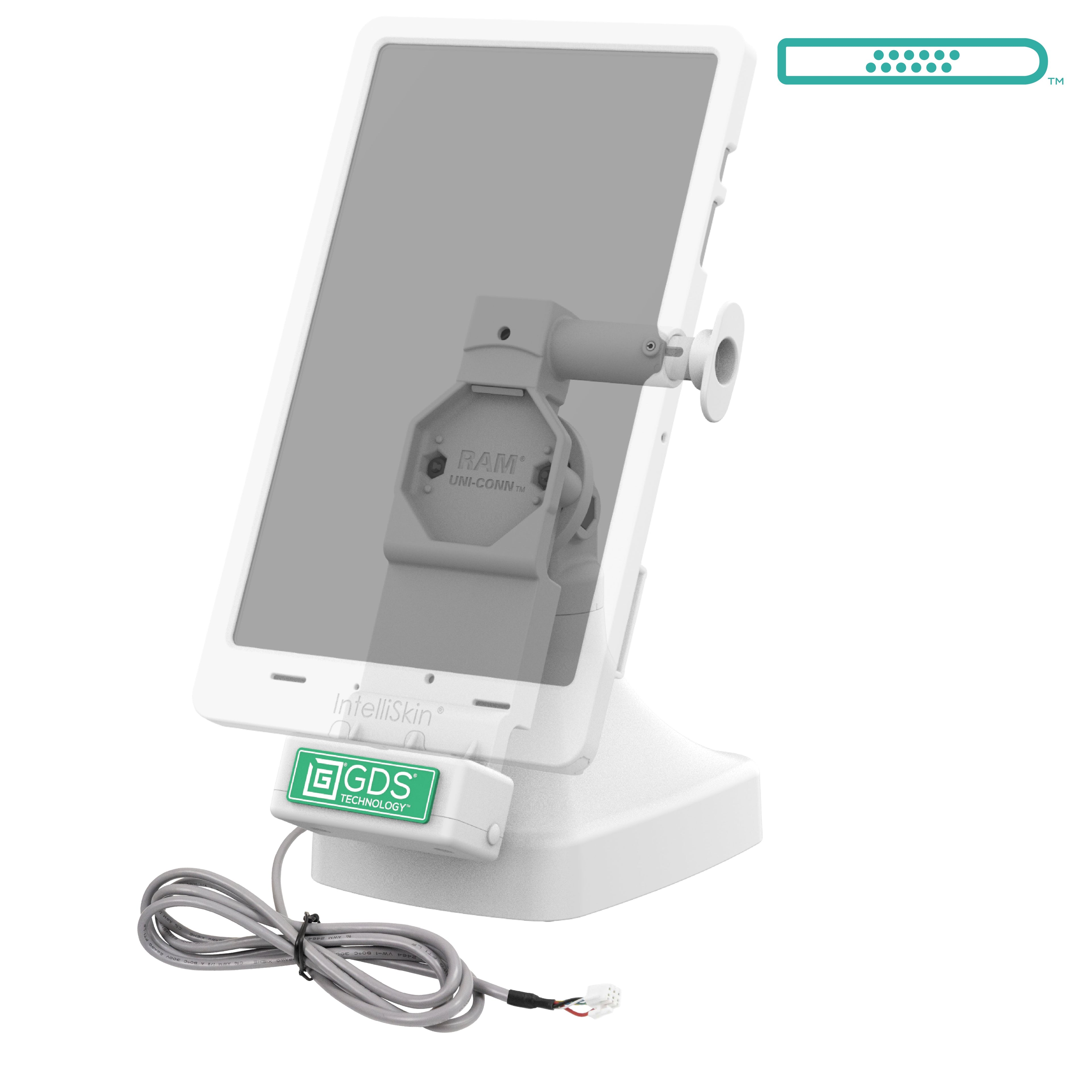 RAM-GDS-DOCK-D14-U4E-GRY:RAM-GDS-DOCK-D14-U4E-GRY_1:GDS® Uni-Conn™ Tilt & Swivel Dock with PoE - Gray