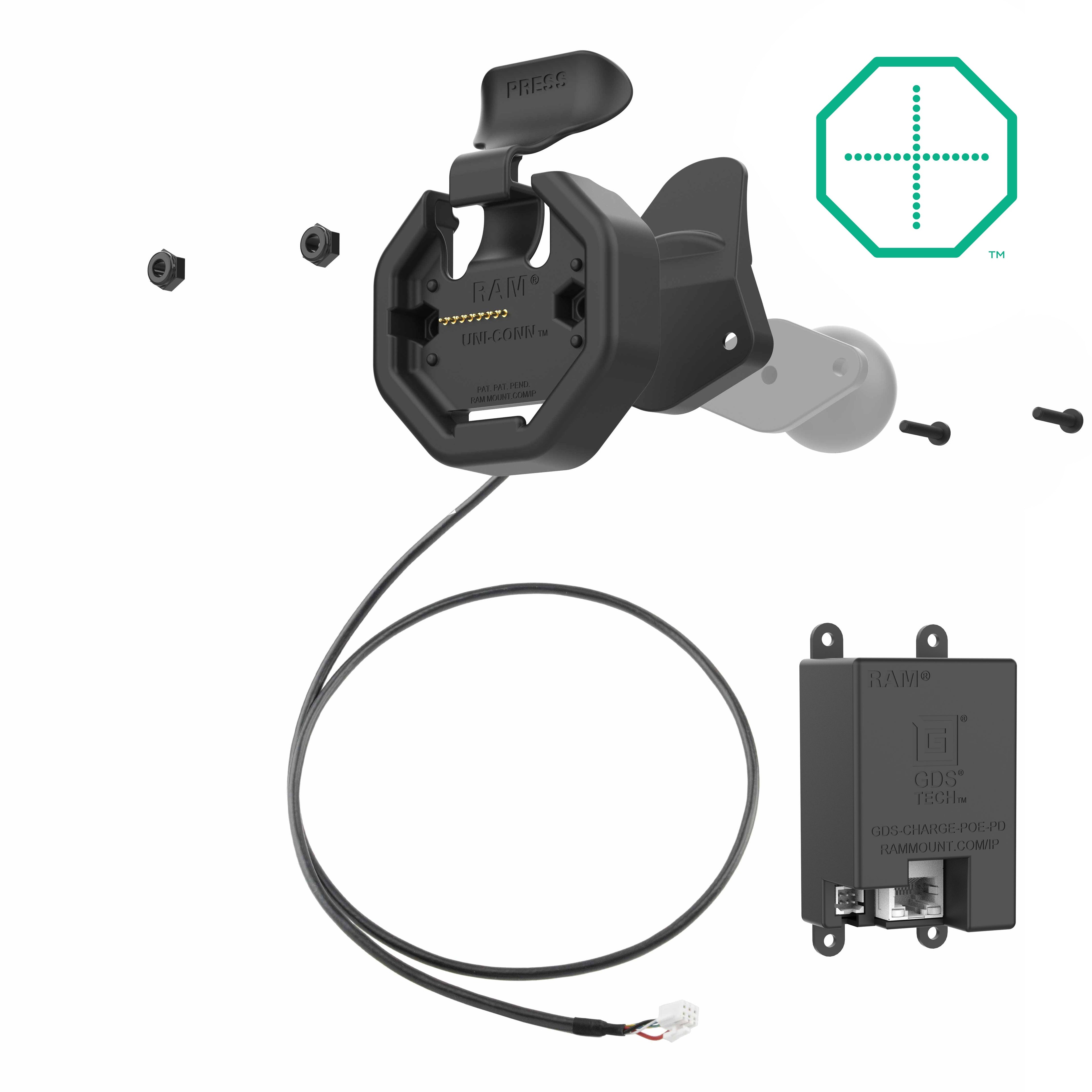 RAM-GDS-DOCK-U3EU:RAM-GDS-DOCK-U3EU_1:GDS® Uni-Conn™ Powered Snap-In Dock with PoE Adapter