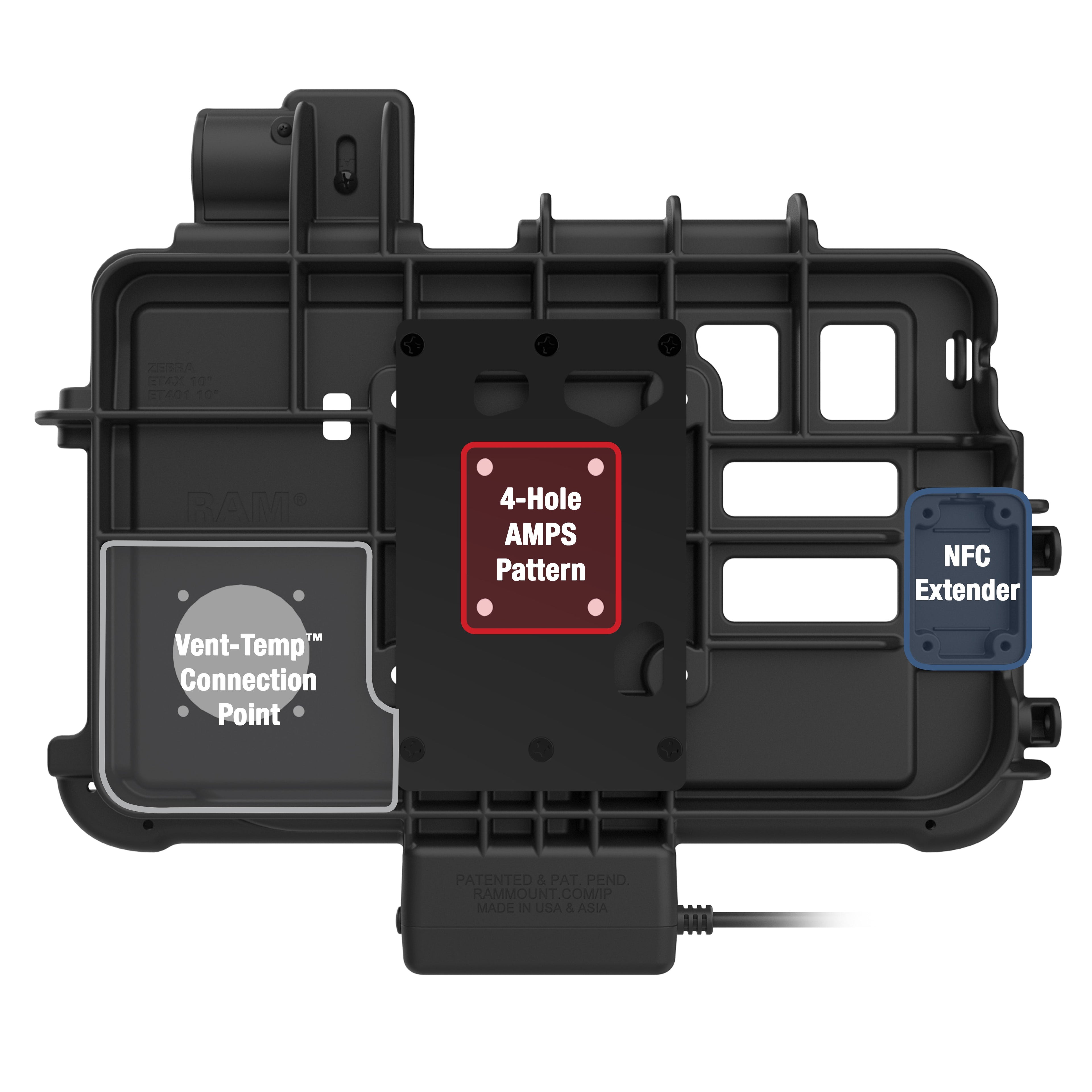 RAM-GDS-DOCK-ZE47PU:RAM-GDS-DOCK-ZE47PU_1:GDS® Thin-Dock™ for Zebra ET401 & ET4x 10" with IntelliSkin®