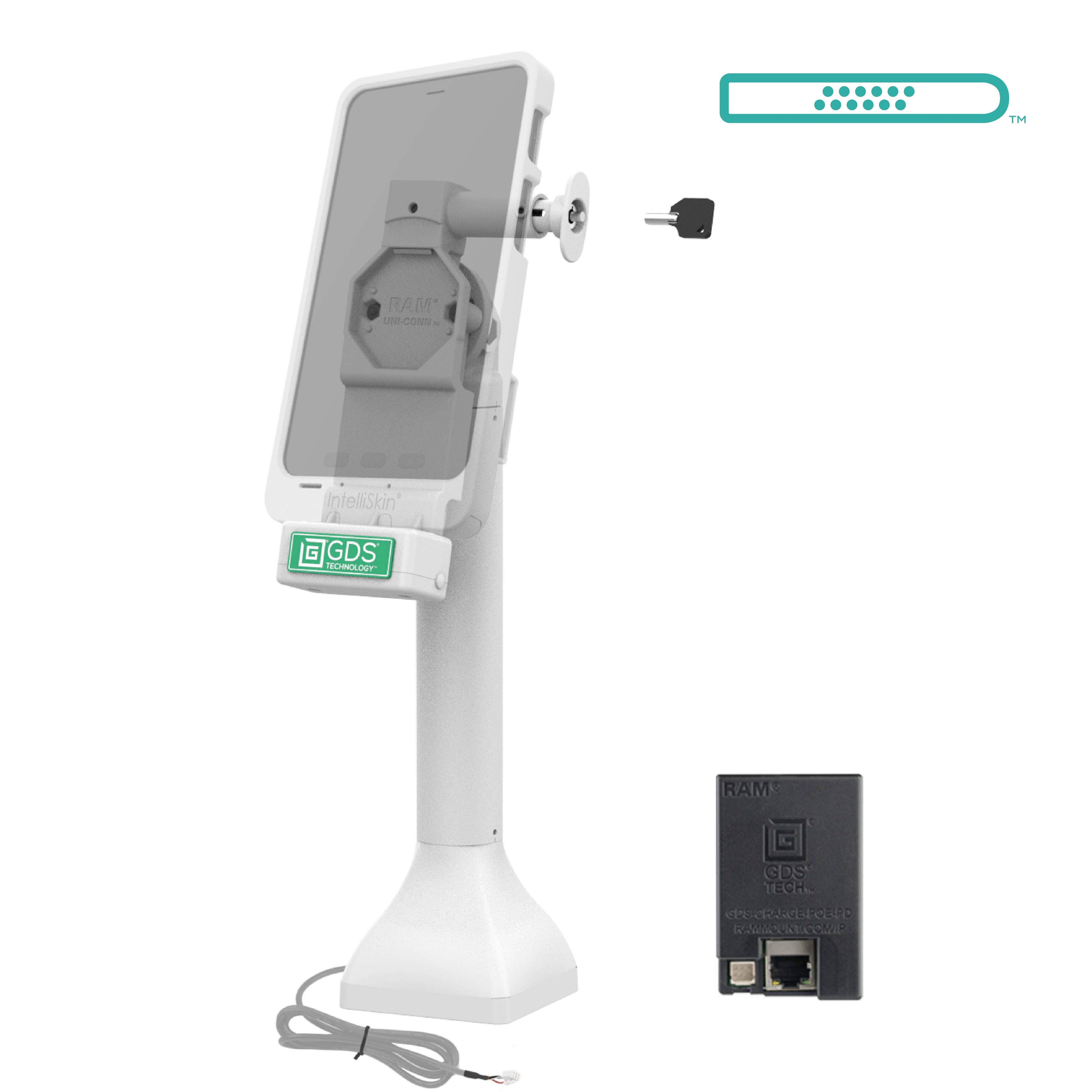 RAM-GDS-DOCKL-D11-14-U4E-GRY:RAM-GDS-DOCKL-D11-14-U4E-GRY_1:GDS® Uni-Conn™ 14" Locking Pedestal Dock with PoE - Gray