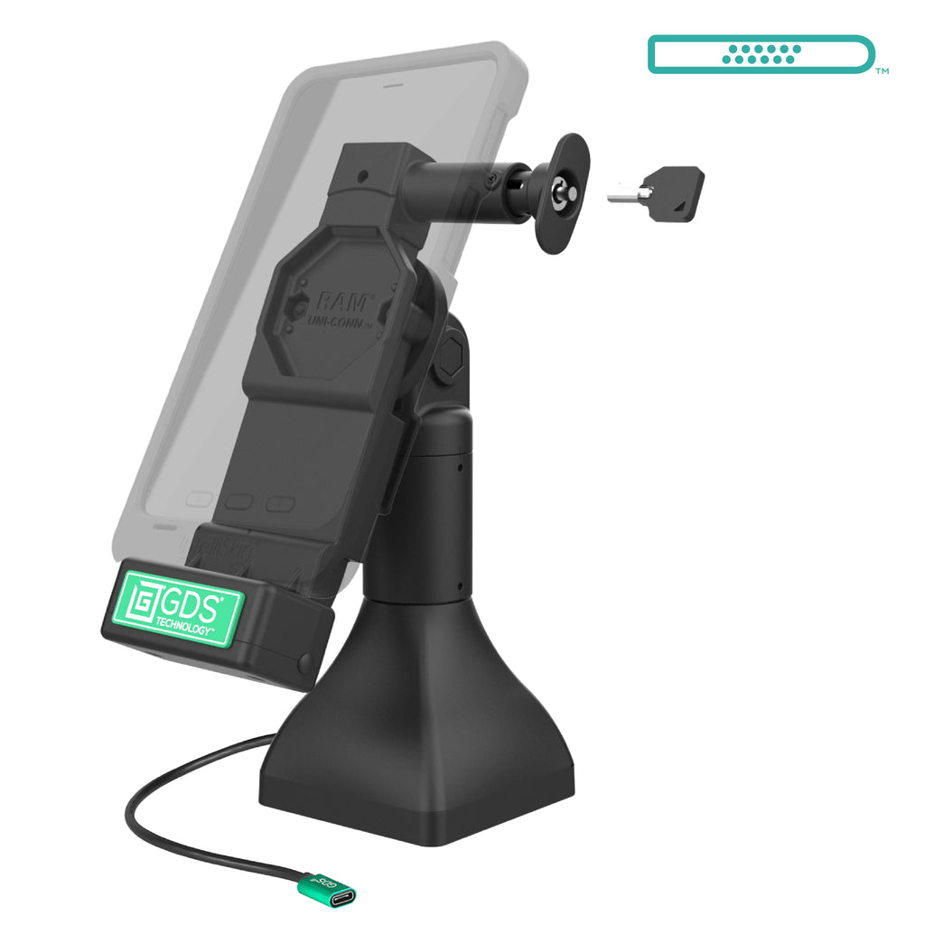 RAM-GDS-DOCKL-D11-7-U4C:RAM-GDS-DOCKL-D11-7-U4C_1:GDS® Uni-Conn™ 7" Locking Pedestal Dock with USB-C