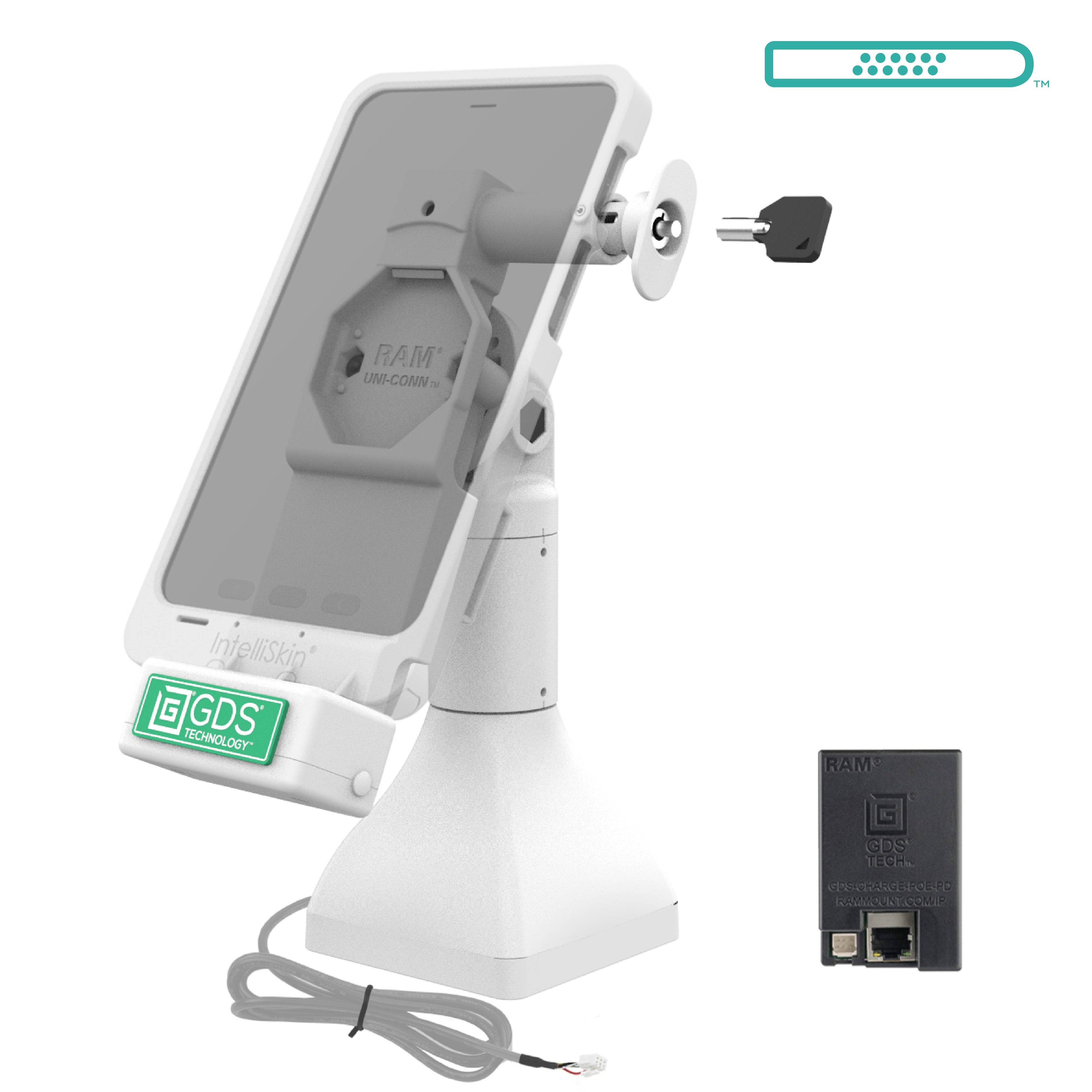 RAM-GDS-DOCKL-D11-7-U4E-GRY:RAM-GDS-DOCKL-D11-7-U4E-GRY_1:GDS® Uni-Conn™ 7" Locking Pedestal Dock with PoE - Gray