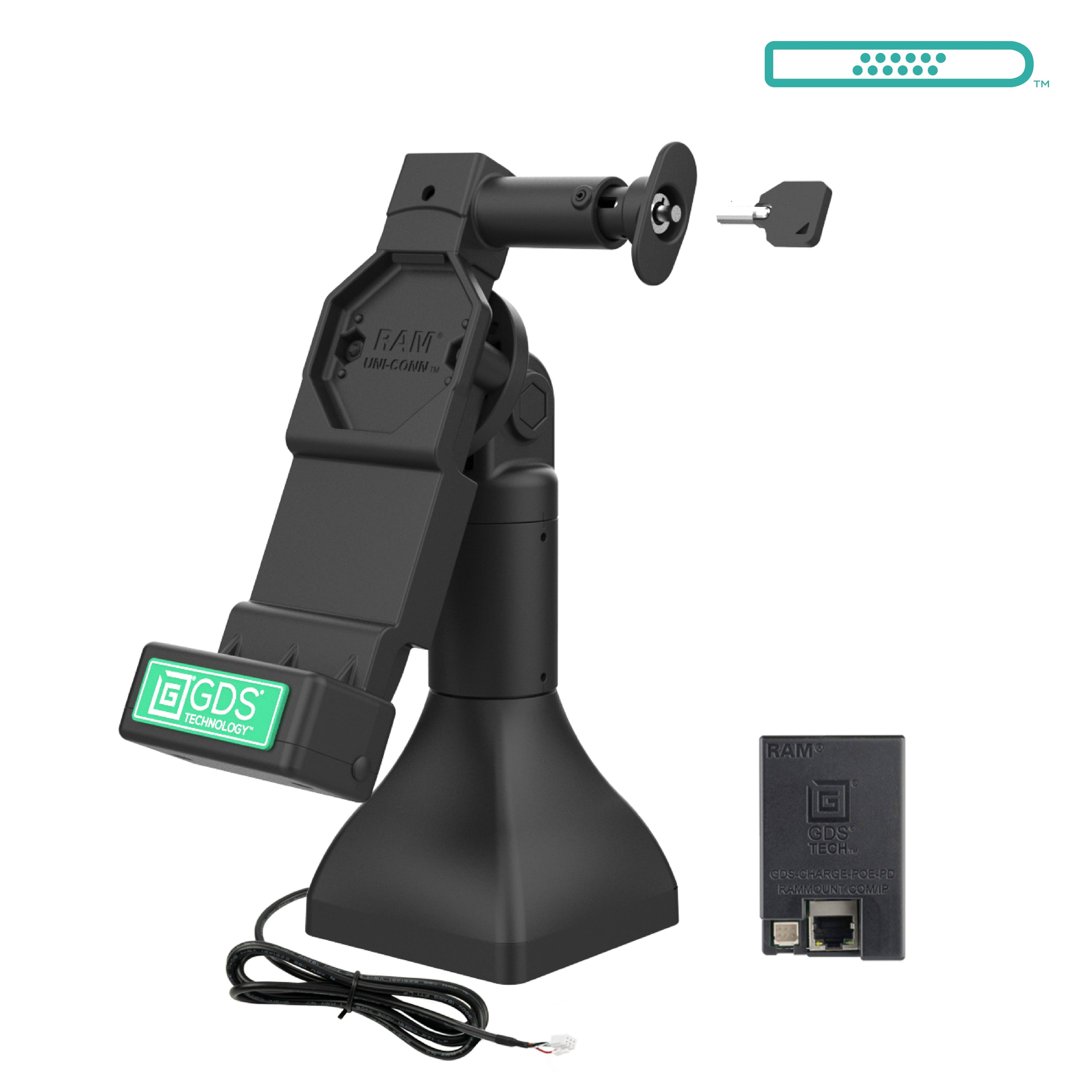 RAM-GDS-DOCKL-D11-7-U4E:RAM-GDS-DOCKL-D11-7-U4E_1:GDS® Uni-Conn™ 7" Locking Pedestal Dock with PoE