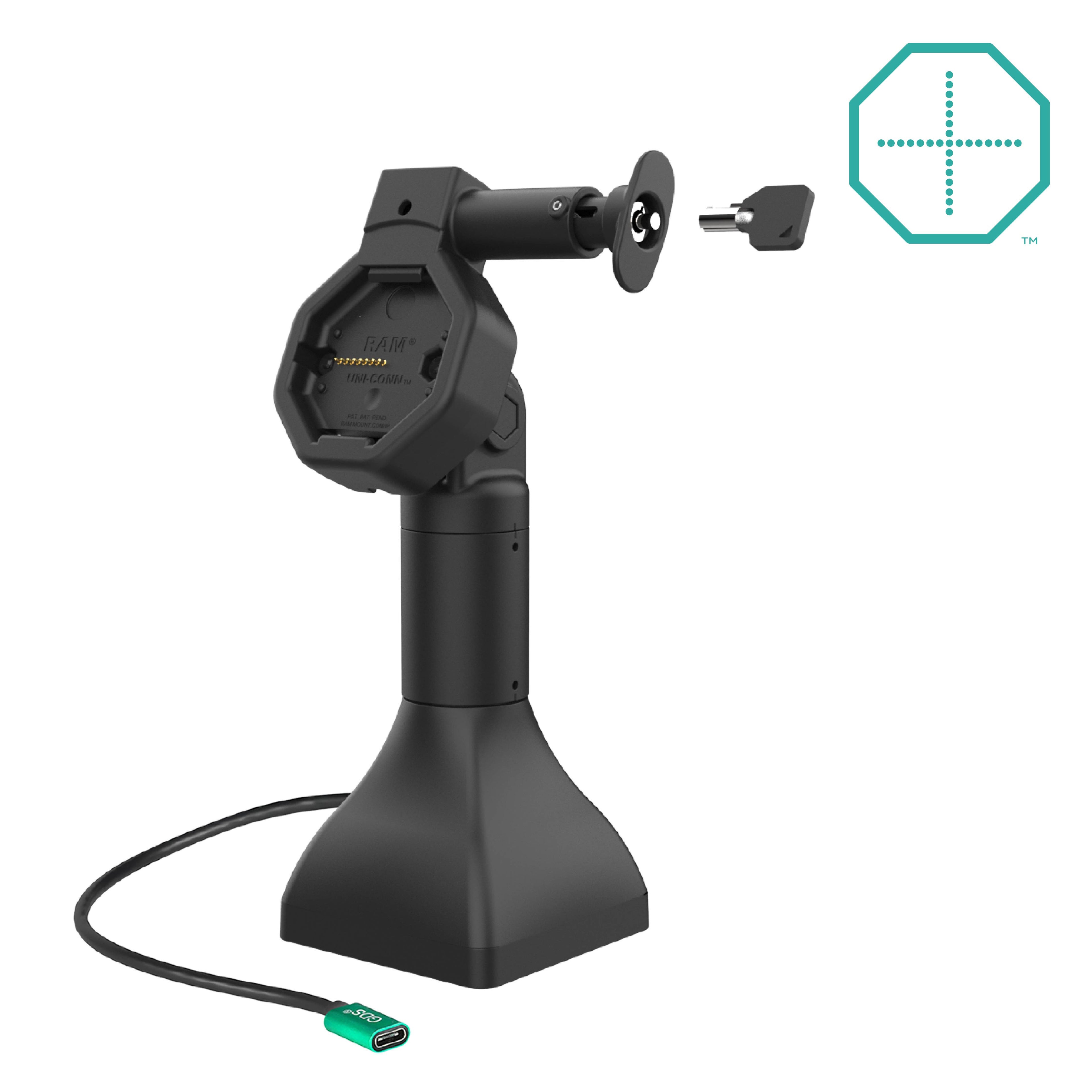 RAM-GDS-DOCK-D11-7-U5C:RAM-GDS-DOCKL-D11-7-U5C_1:GDS® Uni-Conn™ Powered 7" Locking Pedestal Dock with USB-C