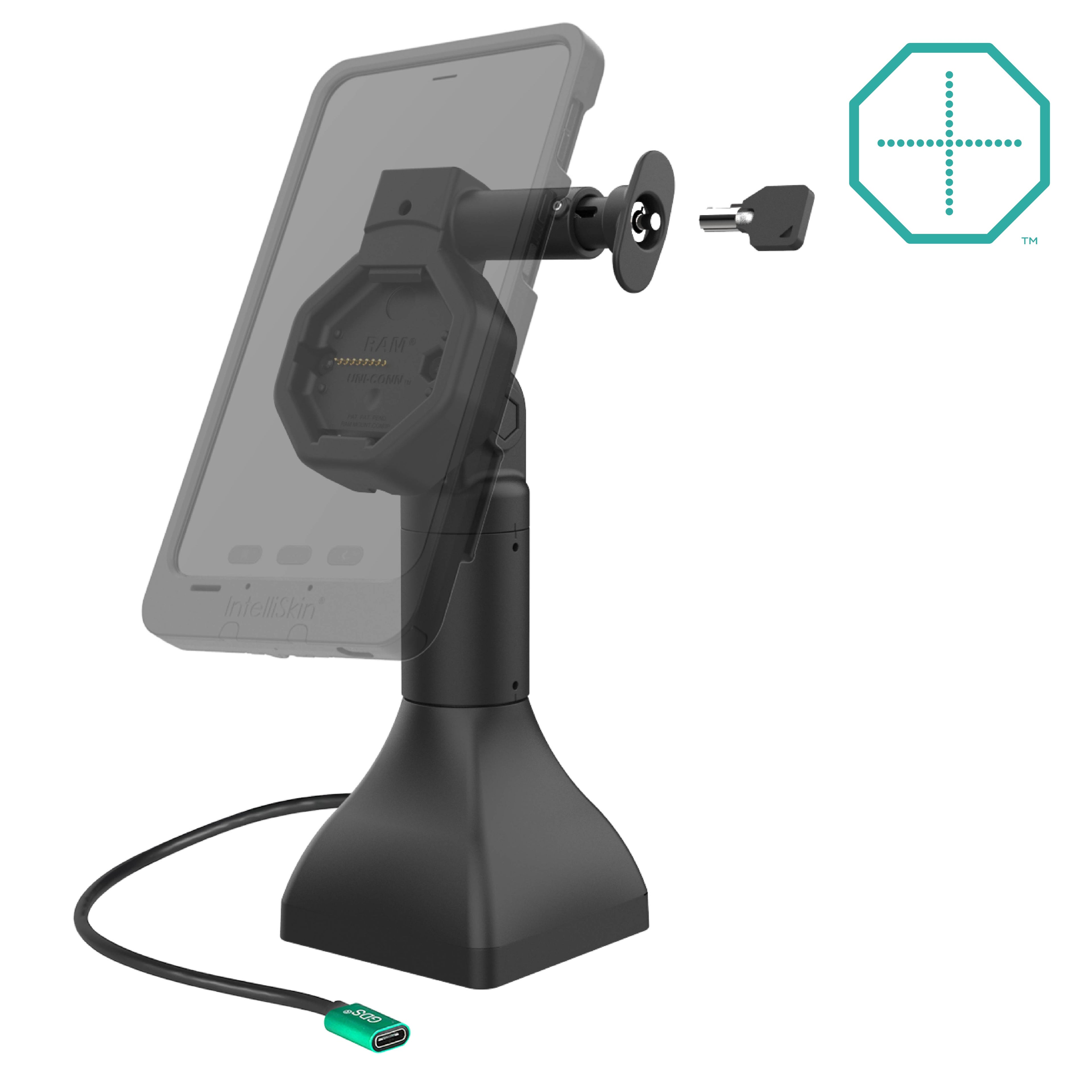 RAM-GDS-DOCK-D11-7-U5C:RAM-GDS-DOCKL-D11-7-U5C_1:GDS® Uni-Conn™ Powered 7" Locking Pedestal Dock with USB-C
