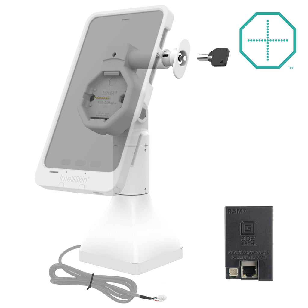 RAM-GDS-DOCKL-D11-7-U5E-GRY:RAM-GDS-DOCKL-D11-7-U5E-GRY_1:GDS® Uni-Conn™ Powered 7" Locking Pedestal Dock with PoE - Gray