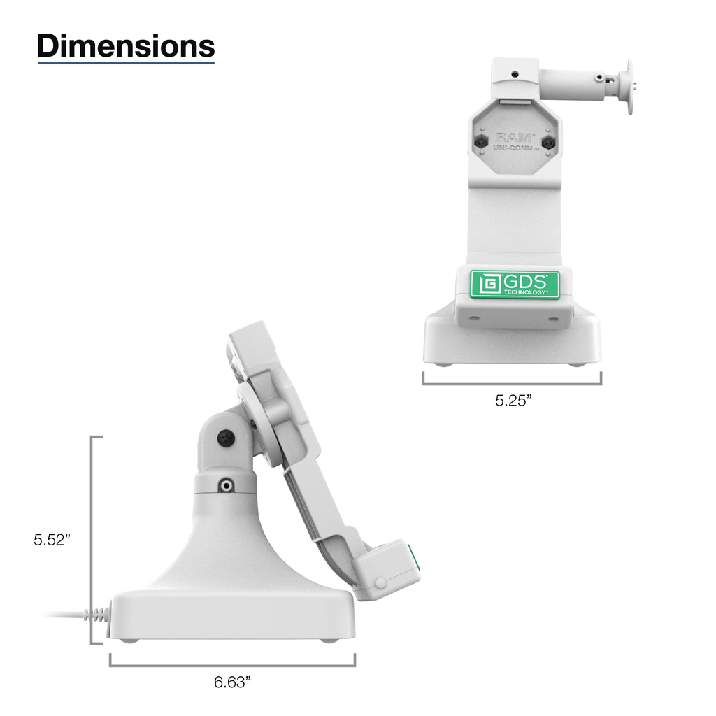 RAM-GDS-DOCKL-D14-U4C-GRY:RAM-GDS-DOCKL-D14-U4C-GRY_1:GDS® Uni-Conn™ Locking Tilt & Swivel Dock with USB-C - Gray