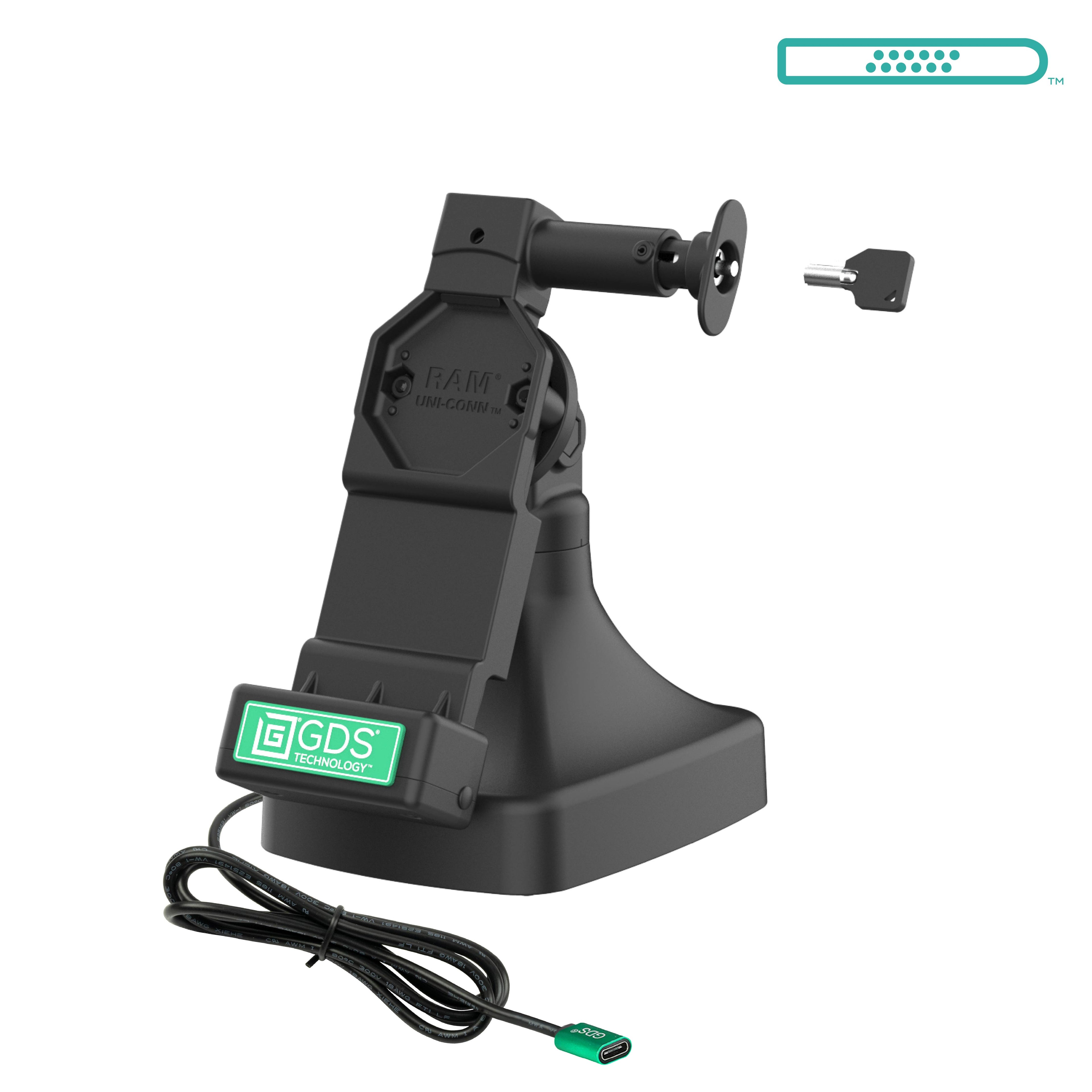 RAM-GDS-DOCKL-D14-U4C:RAM-GDS-DOCKL-D14-U4C_1:GDS® Uni-Conn™ Locking Tilt & Swivel Dock with USB-C