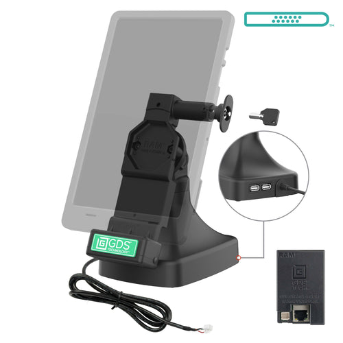 RAM-GDS-DOCKL-D14-U4E-2A:RAM-GDS-DOCKL-D14-U4E-2A_1:GDS® Uni-Conn™ Locking Tilt & Swivel Dock with PoE + Data