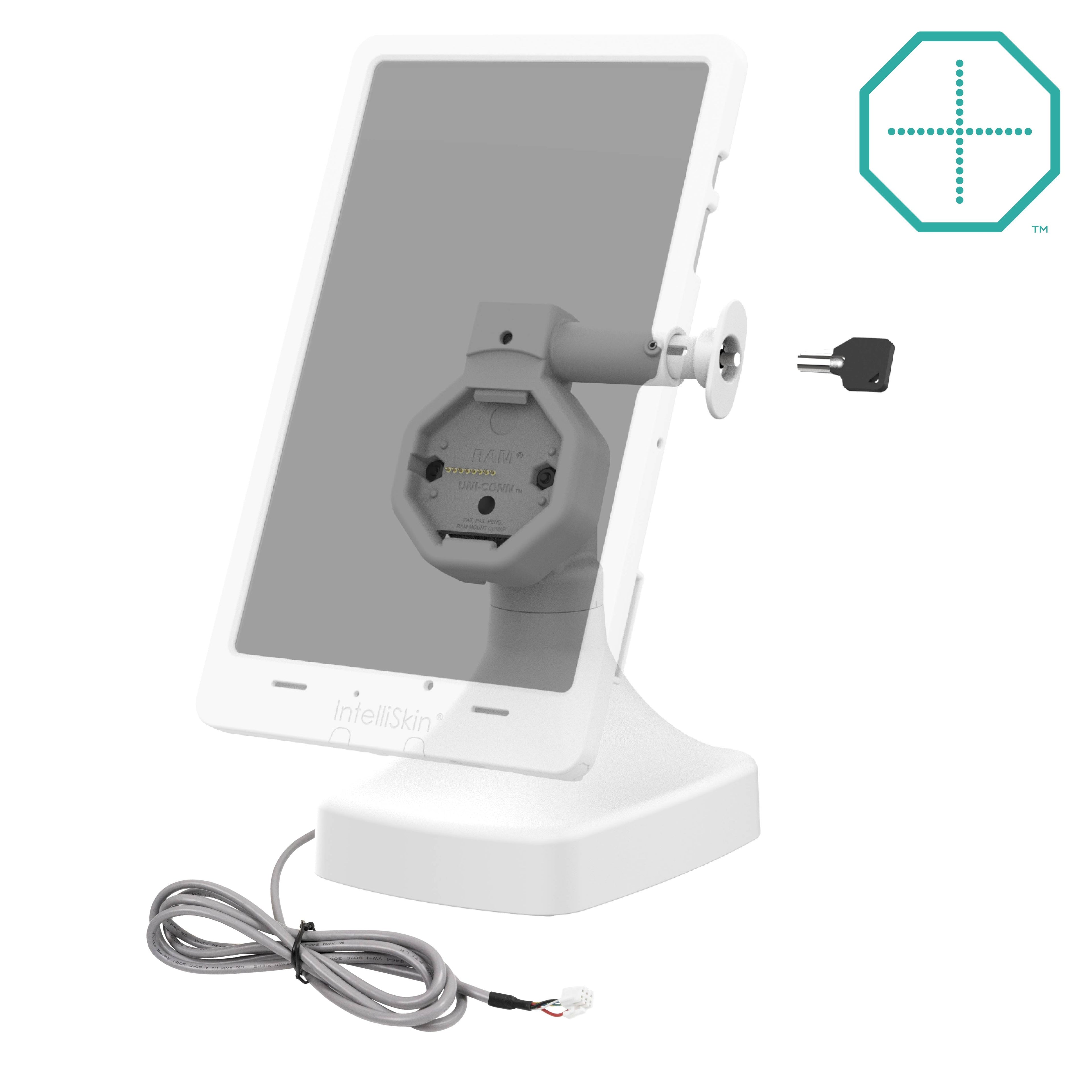 RAM-GDS-DOCKL-D14-U5E-GRY:RAM-GDS-DOCKL-D14-U5E-GRY_1:GDS® Uni-Conn™ Powered Locking Tilt & Swivel Dock with PoE - Gray
