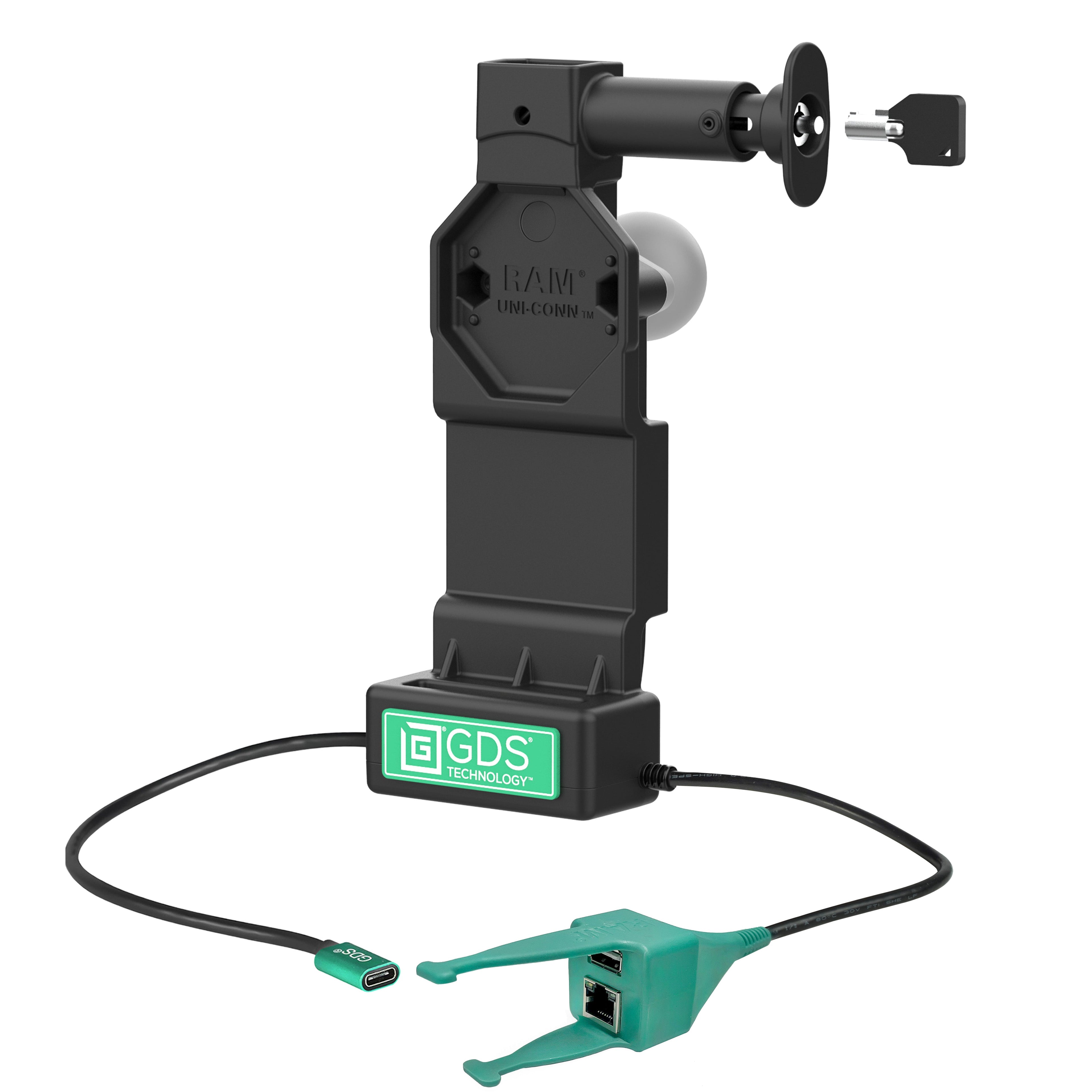 RAM-GDS-DOCKL-U4CP-RJ45AU:RAM-GDS-DOCKL-U4CP-RJ45AU_1:GDS® Uni-Conn™ Locking Dock + USB-A & RJ45 with Release Button