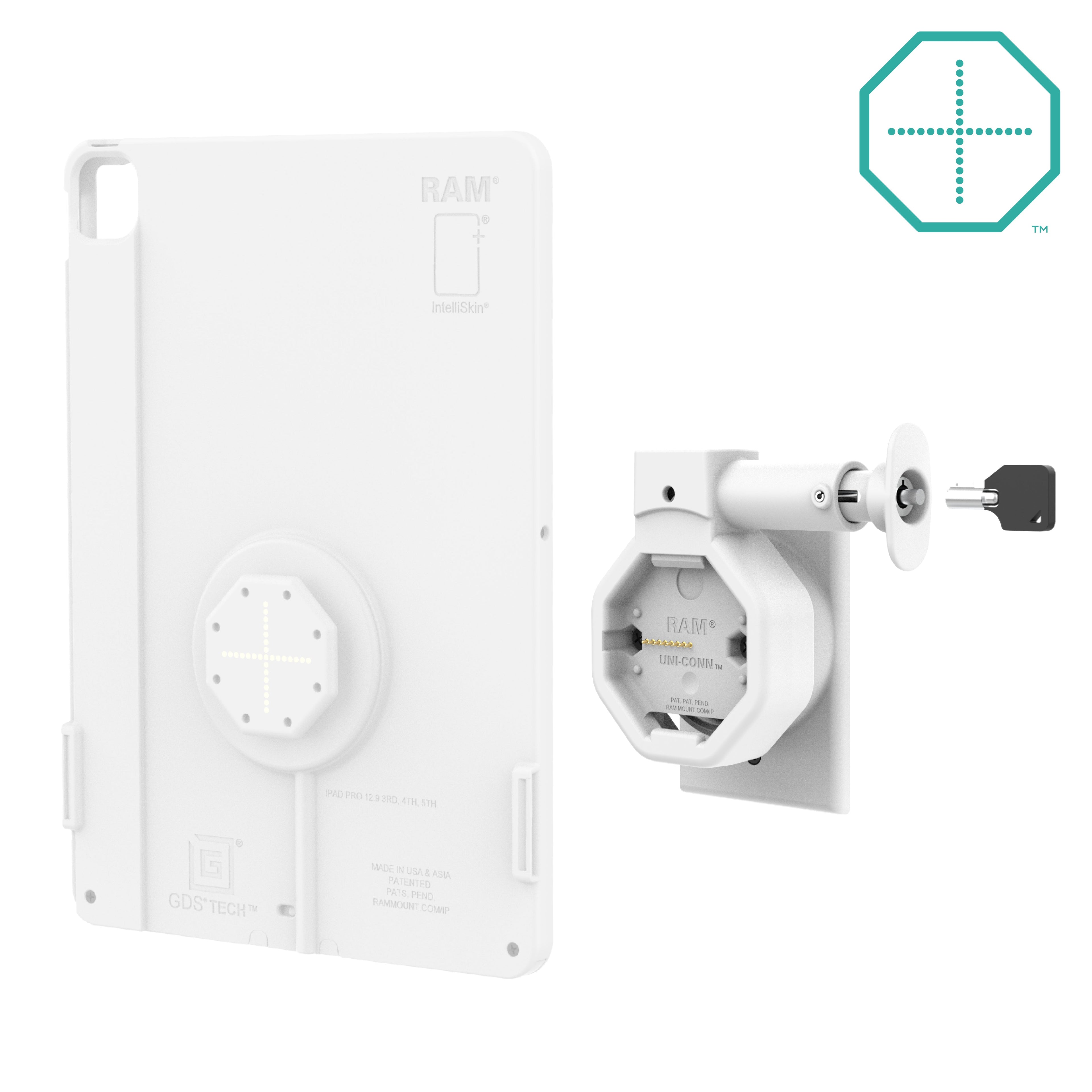 RAM-GDS-DOCKL-W5-U5-POEU-GRY:RAM-GDS-DOCKL-W5-U5-POEU-GRY_1:GDS® Uni-Conn™ Powered Locking Wall Dock with PoE - Gray