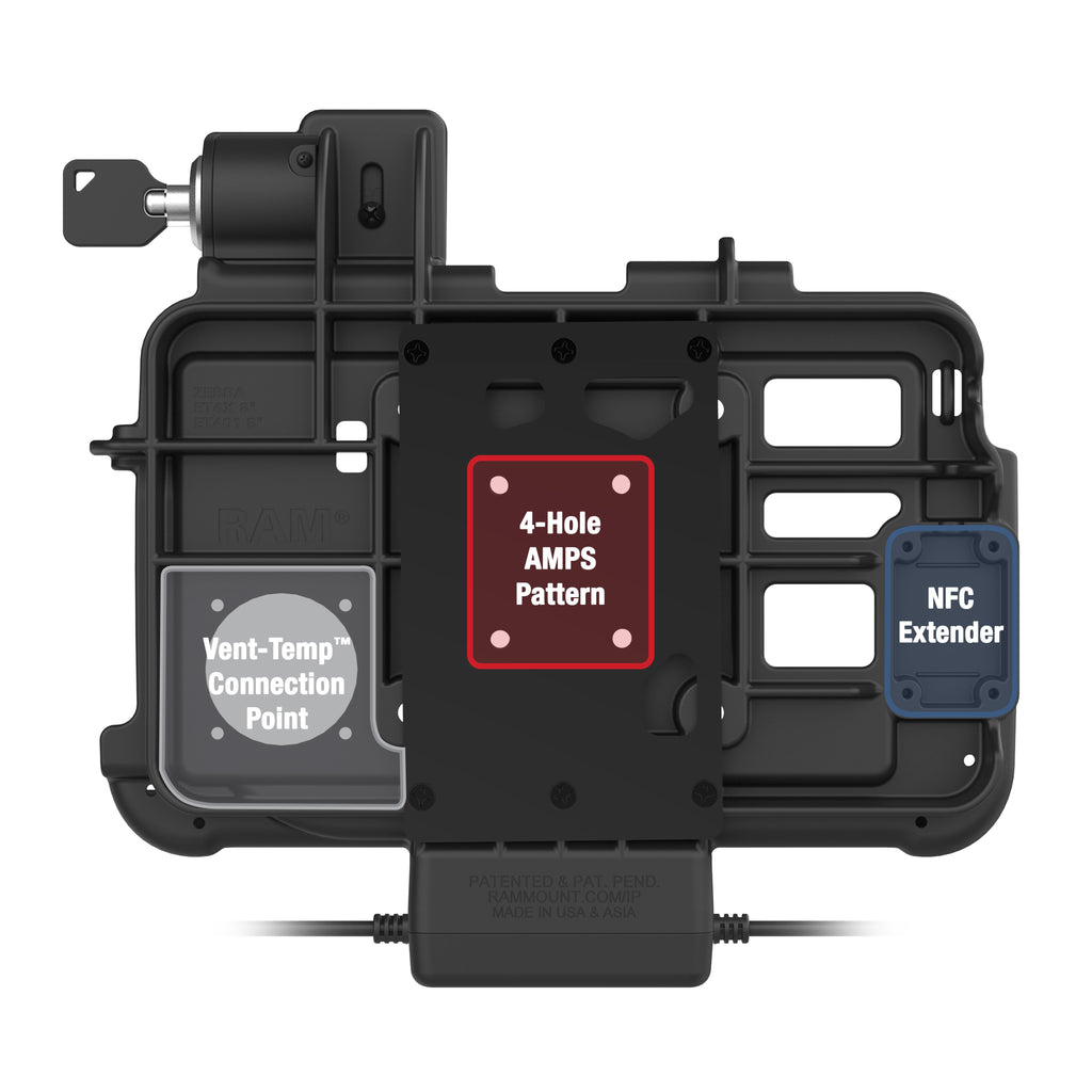 RAM-GDS-DOCKL-ZE46PDU:RAM-GDS-DOCKL-ZE46PDU_1:Locking GDS® Thin-Dock + Data for Zebra ET401 8" with IntelliSkin®
