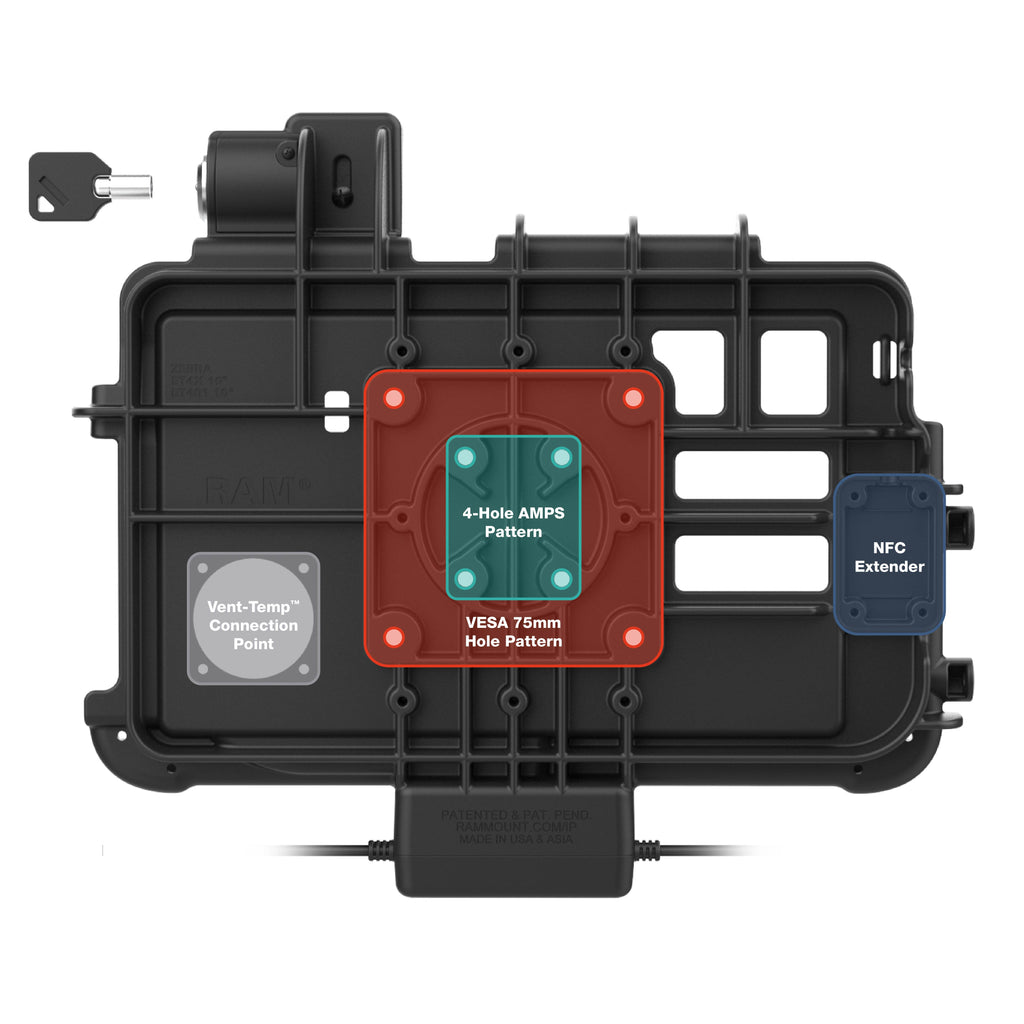 RAM-GDS-DOCKL-ZE47PD2U:RAM-GDS-DOCKL-ZE47PD2U_1:Locking GDS® Thin-Dock + Dual USB for Zebra ET401 10" with IntelliSkin®