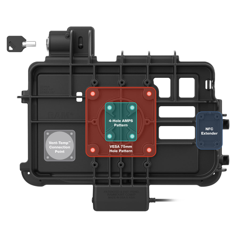 RAM-GDS-DOCKL-ZE47PU:RAM-GDS-DOCKL-ZE47PU_1:Locking GDS® Thin-Dock™ for Zebra ET401 & ET4x 10" with IntelliSkin®