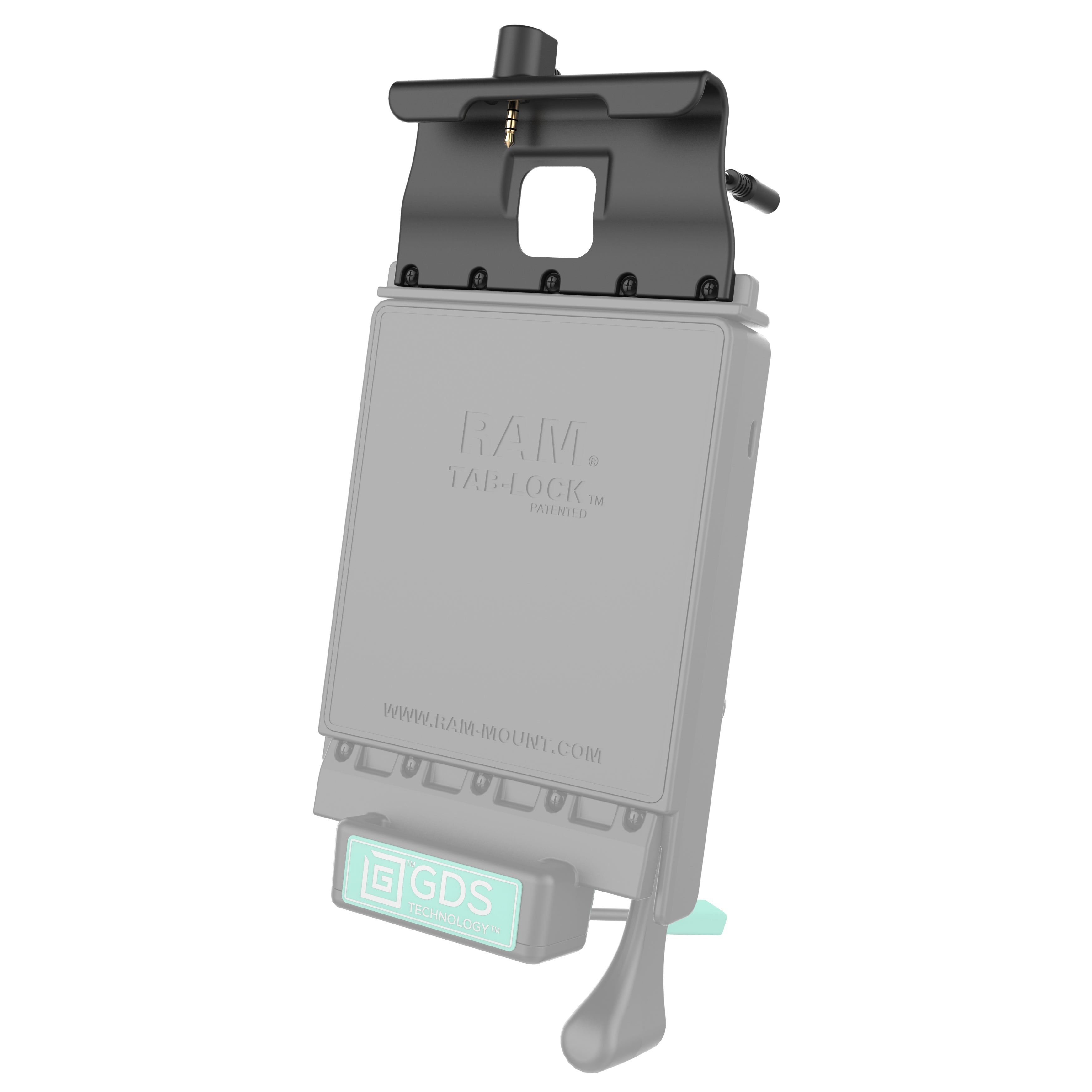 RAM-GDS-DOCKT-SAM40-AUD1U:RAM-GDS-DOCKT-SAM40-AUD1U_1:GDS® Vehicle Dock Cup with Cable for Samsung Tab A 8.0 (2018) SM-T387