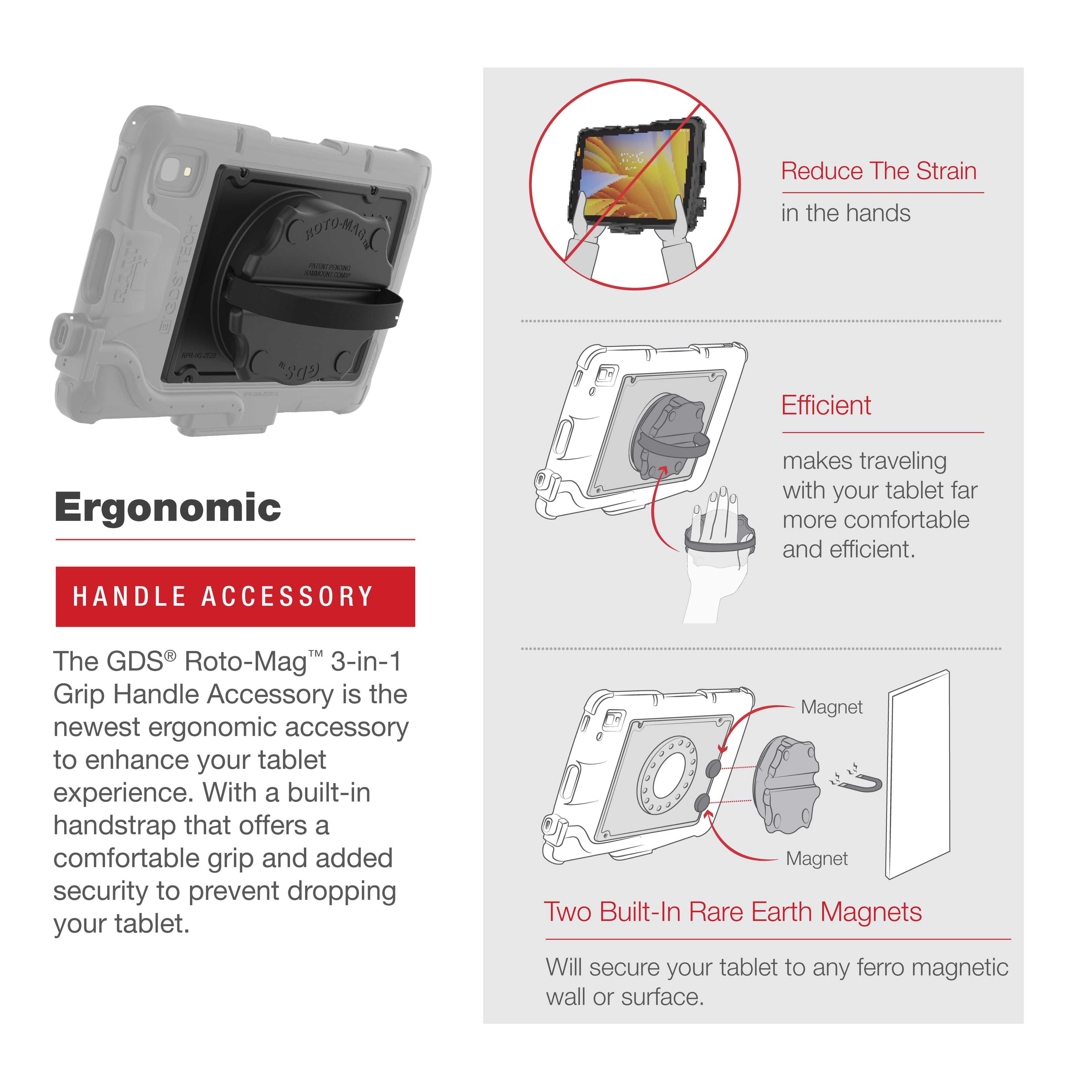 RAM-GDS-ROTO2-ZE20U:RAM-GDS-ROTO2-ZE20U_1:GDS® Roto-Mag™ 3-in-1 Grip Handle Accessory for Zebra ET4x 8” Tablet