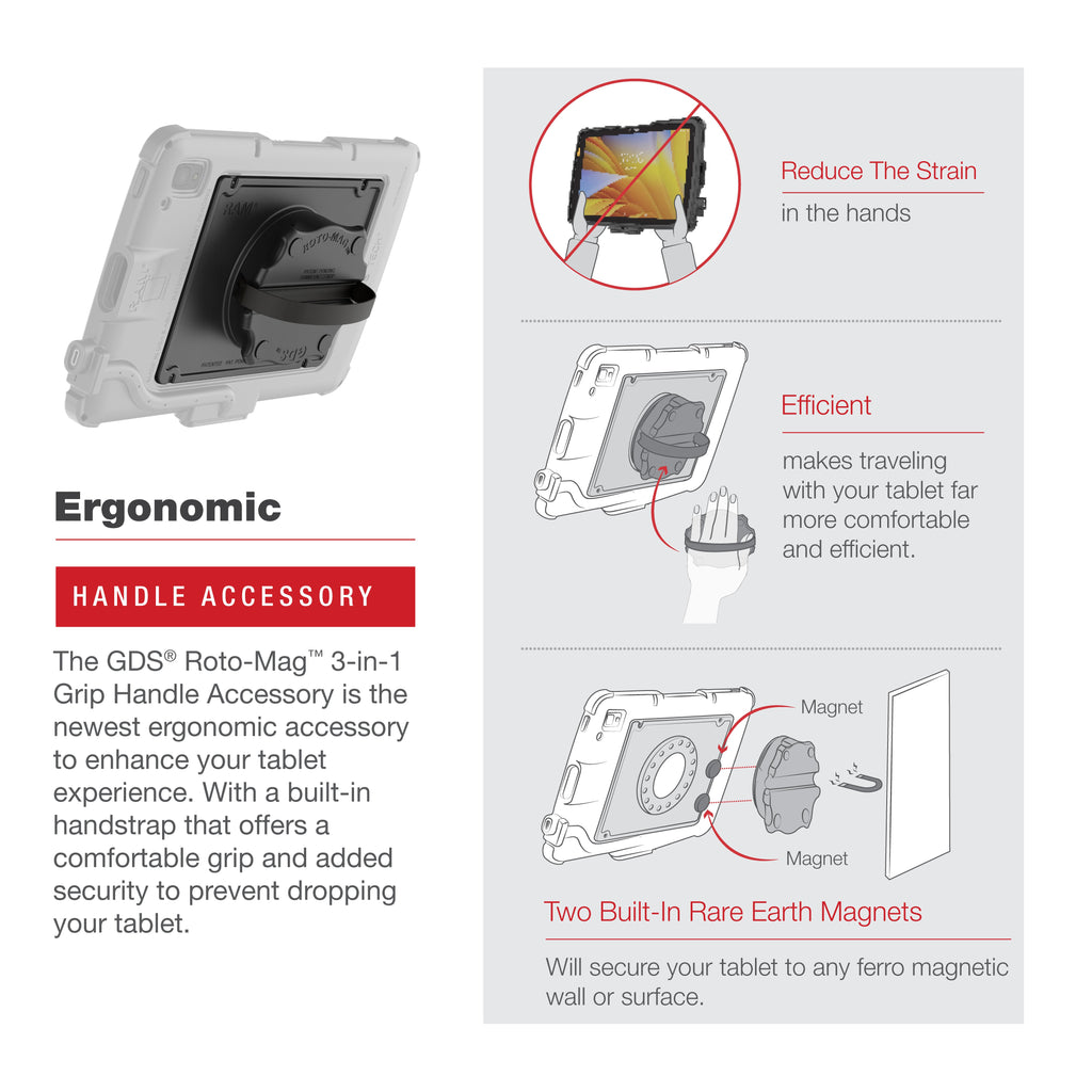 RAM-GDS-ROTO2-ZE21U:RAM-GDS-ROTO2-ZE21U_1:GDS® Roto-Mag™ 3-in-1 Grip Handle Accessory for Zebra ET4x 10” Tablet
