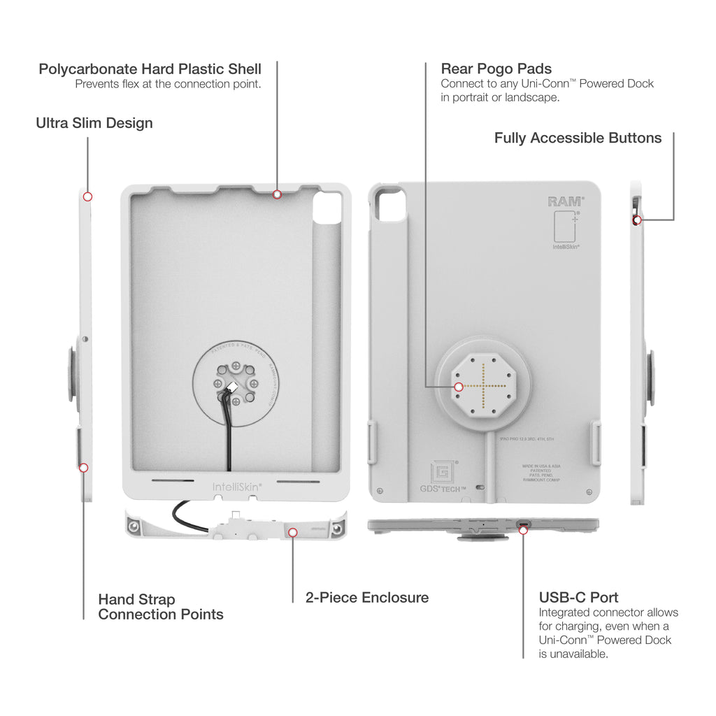 RAM-GDS-SKIN-AP37-TCB-GRY:RAM-GDS-SKIN-AP37-TCB-GRY_1:IntelliSkin® Thin-Case™ for iPad Pro 12.9 3-5 Gen (Rear Pogo Pads) Gray