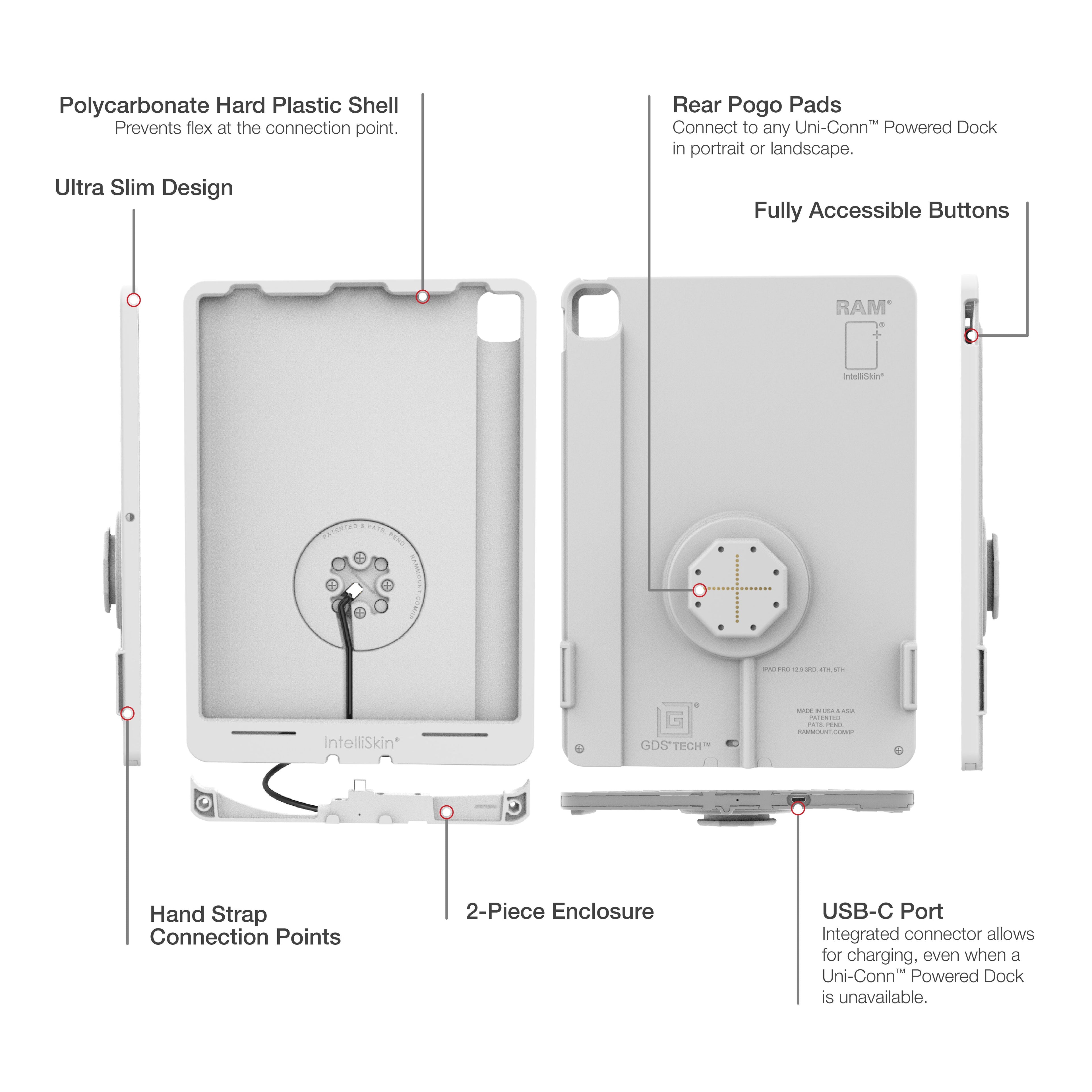 RAM-GDS-SKIN-AP37-TCB-GRY:RAM-GDS-SKIN-AP37-TCB-GRY_1:IntelliSkin® Thin-Case™ for iPad Pro 12.9 3-5 Gen (Rear Pogo Pads) Gray
